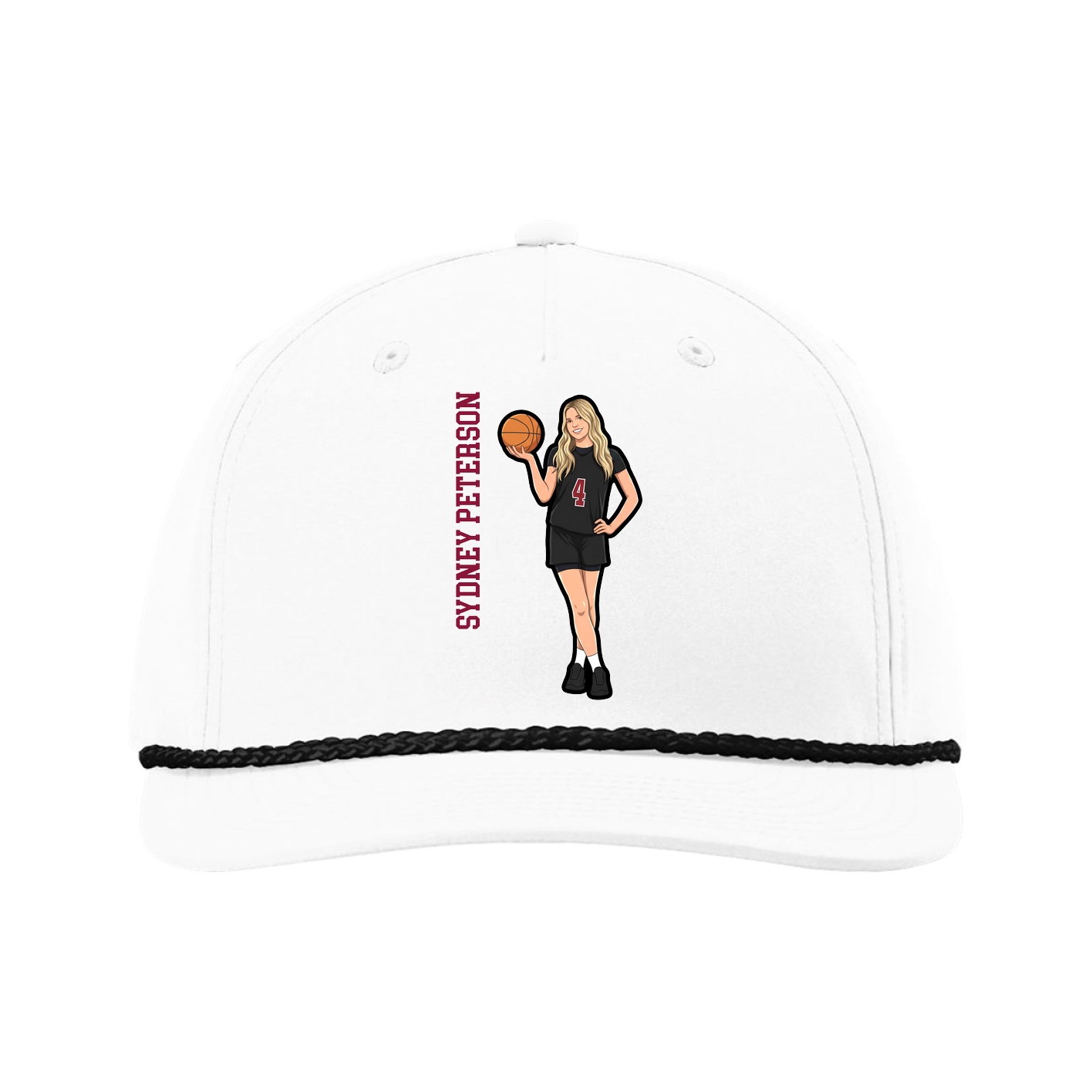 Five-Panel Classic Rope Cap — Name Vertical in White