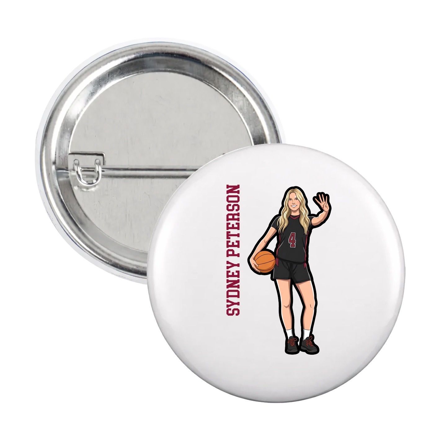 Game Day Button — Name Vertical in White