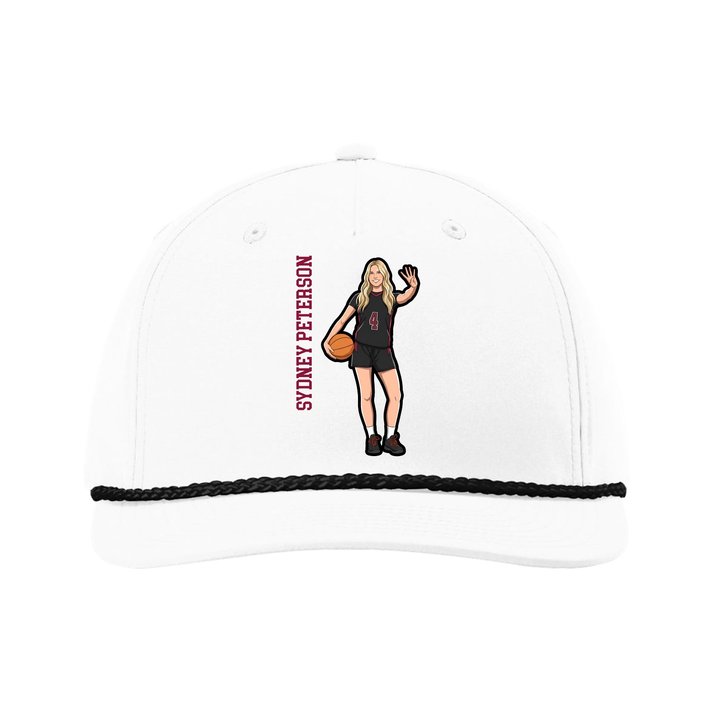 Five-Panel Classic Rope Cap — Name Vertical in White