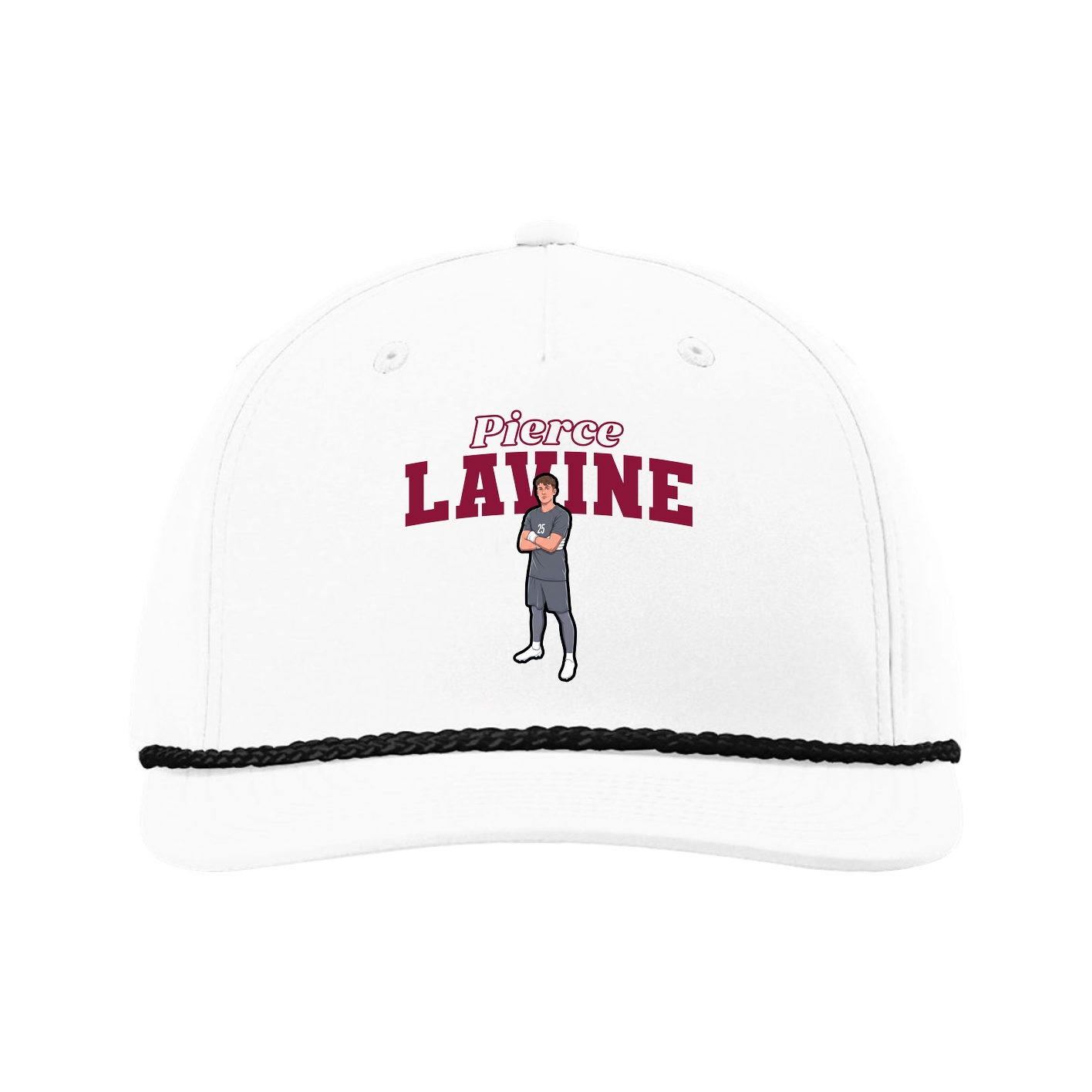 Five-Panel Classic Rope Cap — Name Arch in White