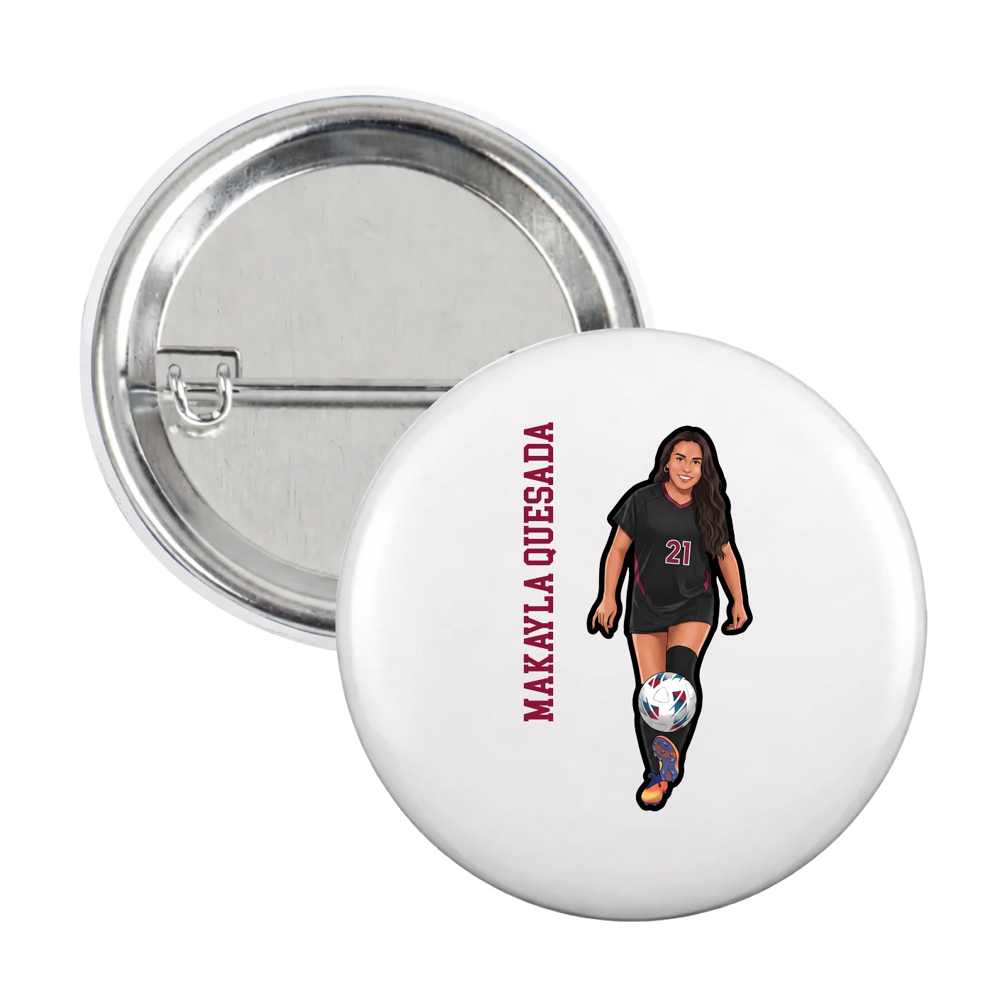 Game Day Button — Name Vertical in White