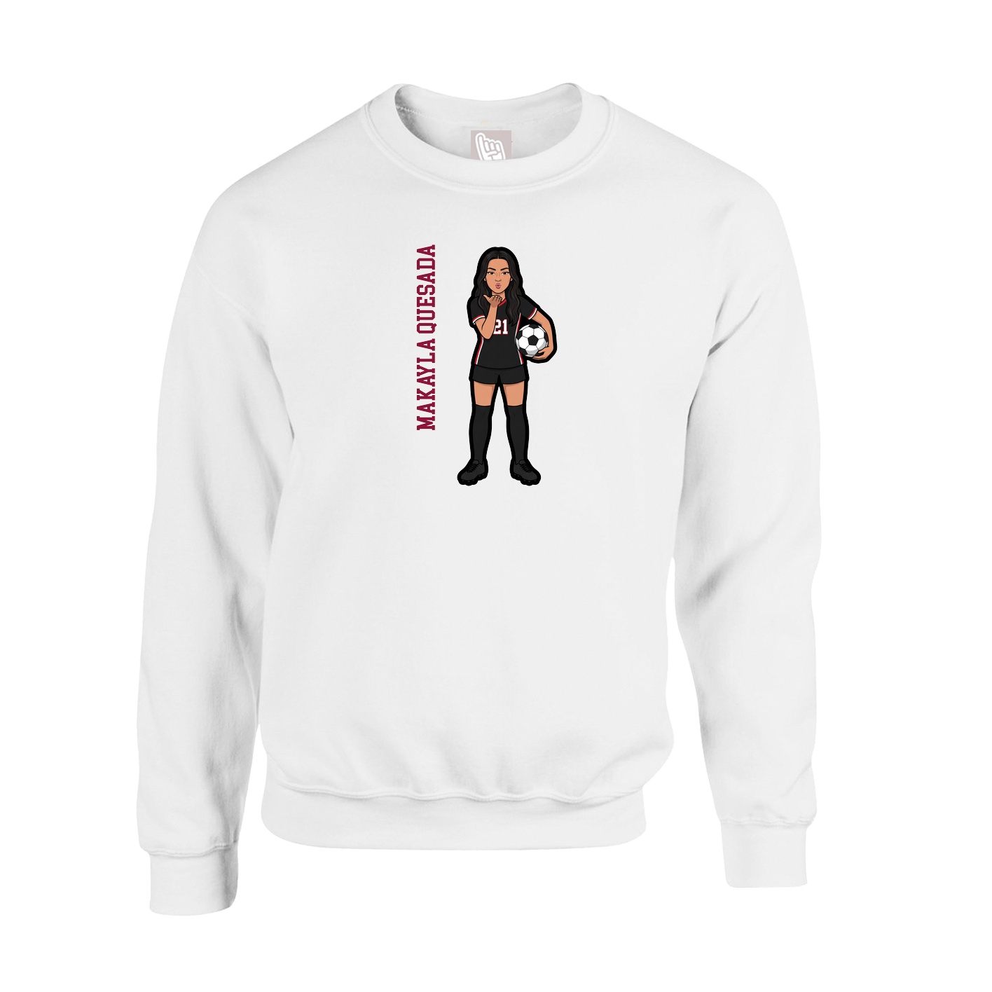 Fleece Crew — Name Vertical in White