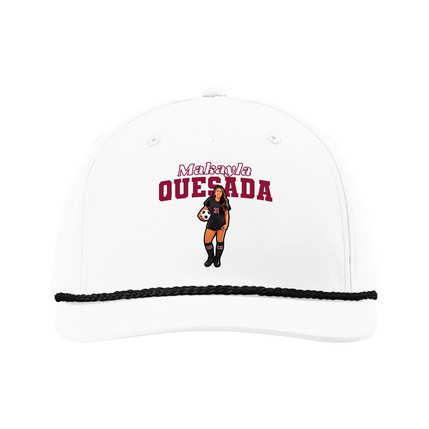 Five-Panel Classic Rope Cap — Name Arch in White