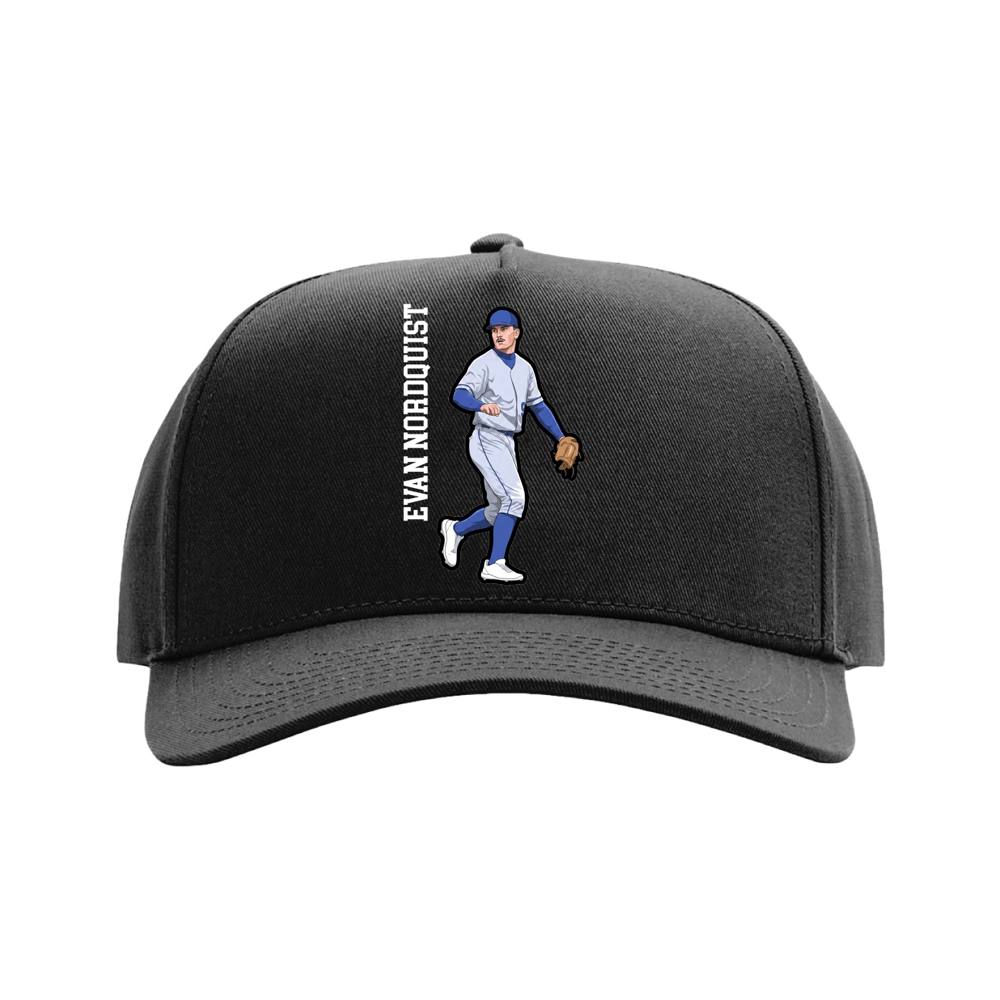 Full Fabric Five-Panel Champ Cap — Name Vertical in Black