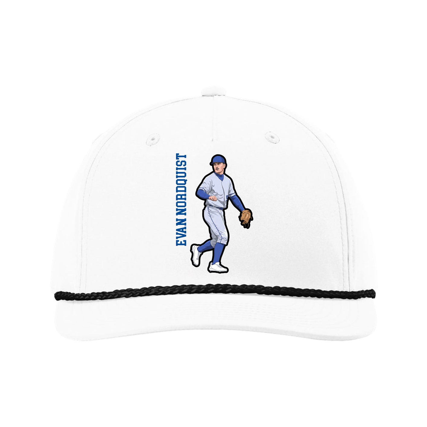 Five-Panel Classic Rope Cap — Name Vertical in White