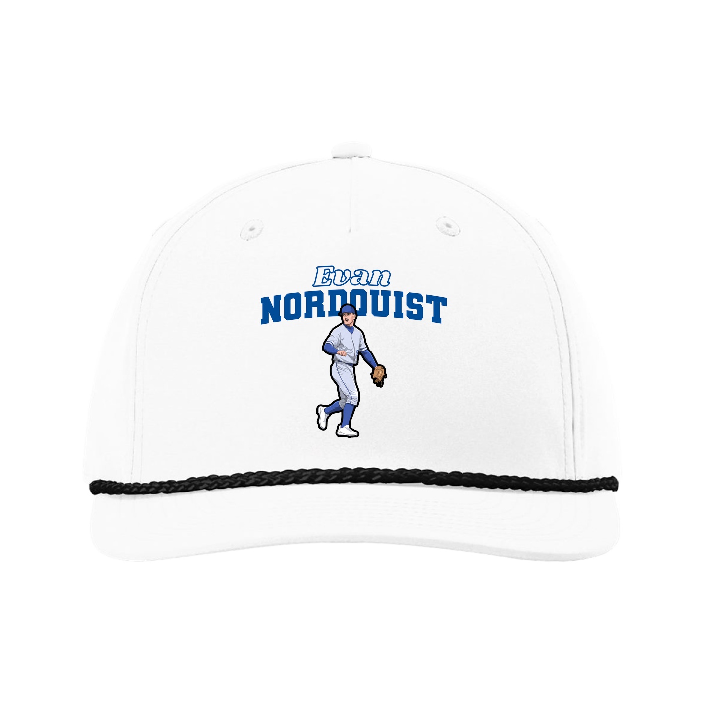 Five-Panel Classic Rope Cap — Name Arch in White