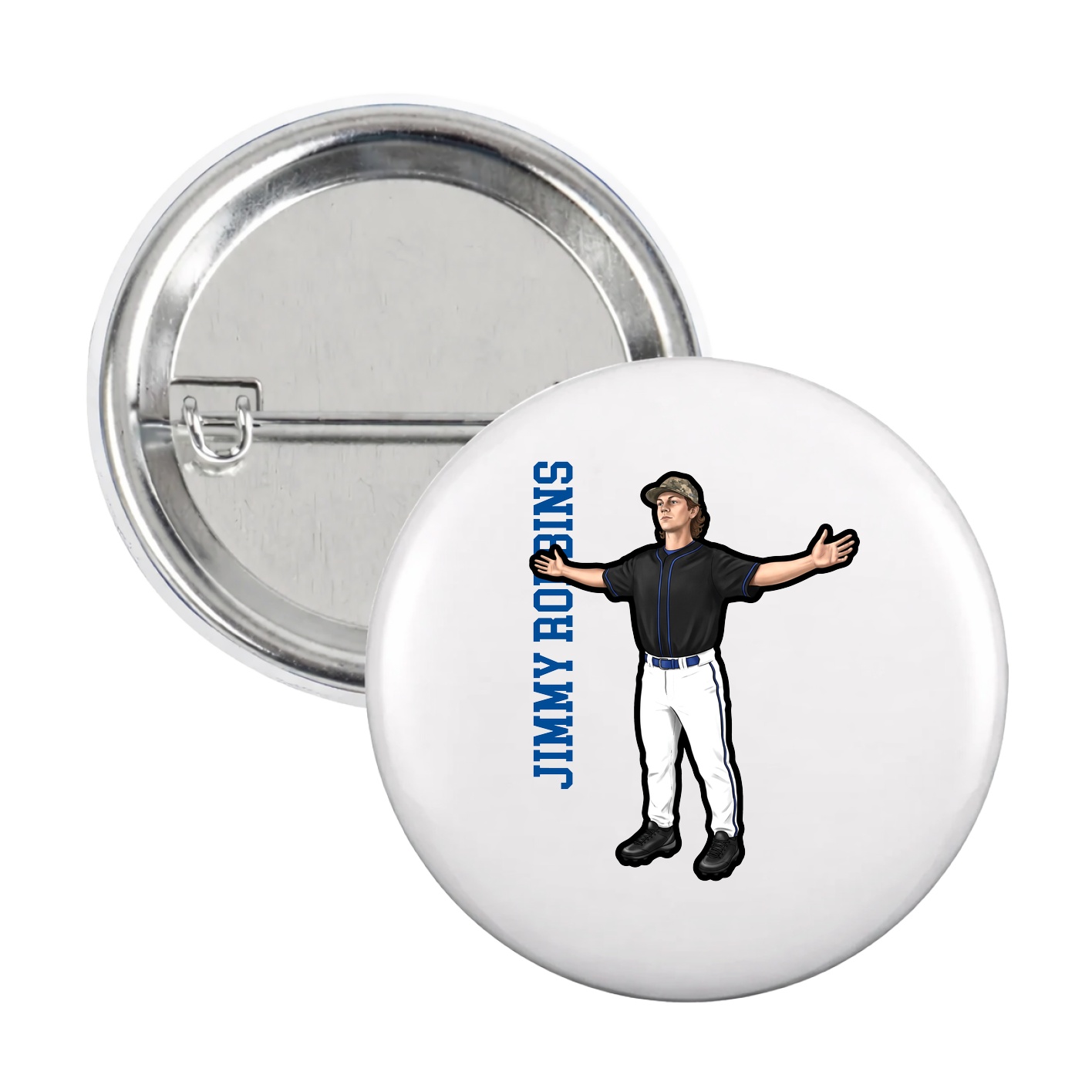 Game Day Button — Name Vertical in White