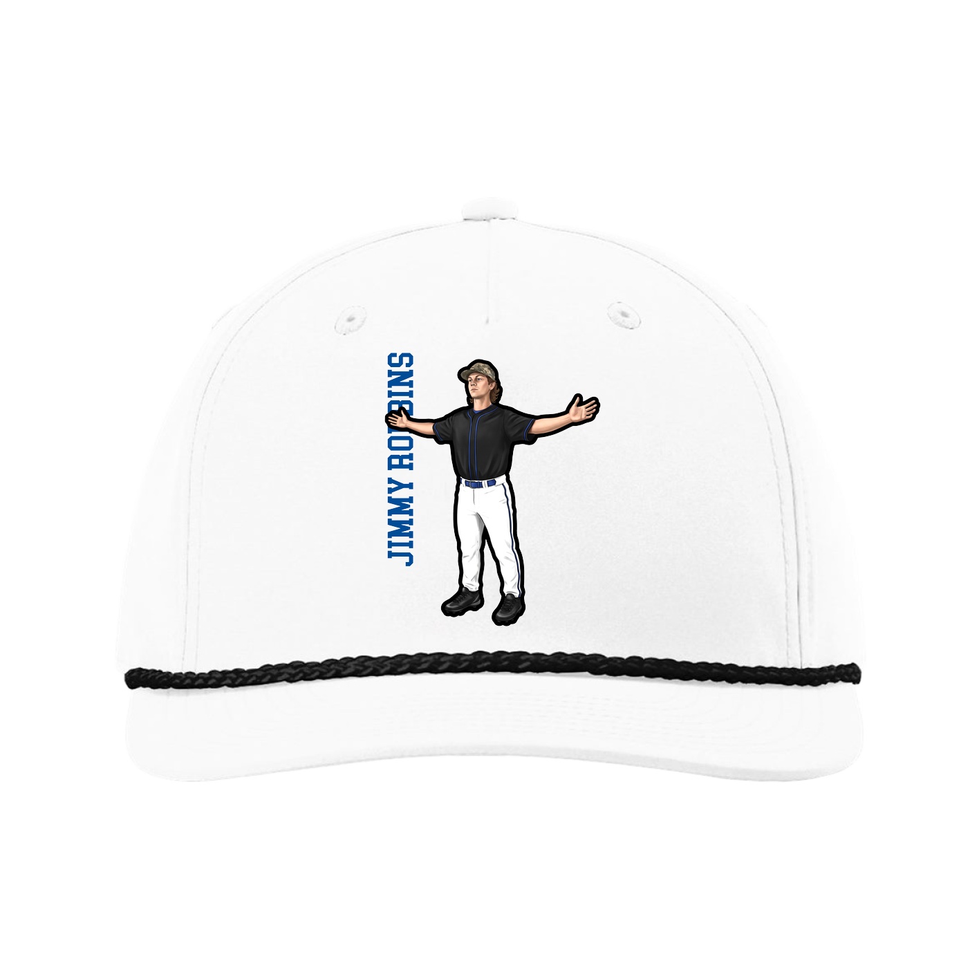 Five-Panel Classic Rope Cap — Name Vertical in White