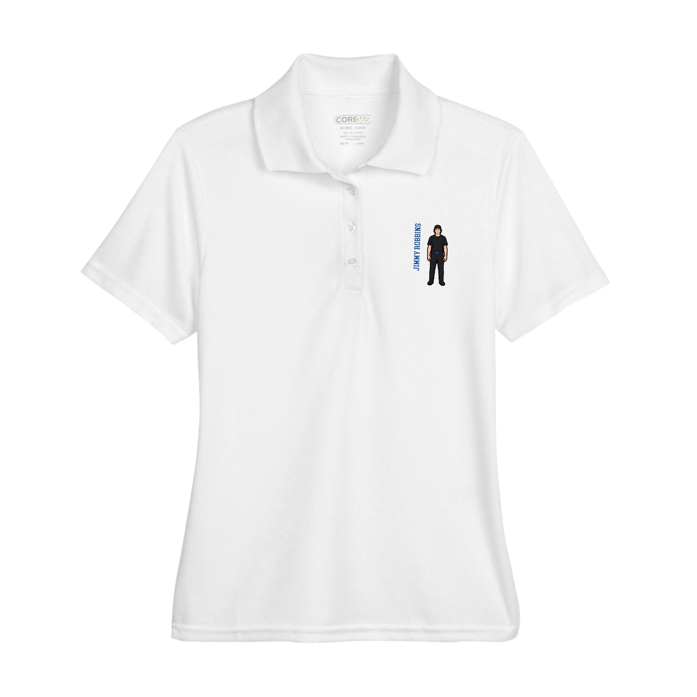 Womens Performance Polo — Name Vertical in White
