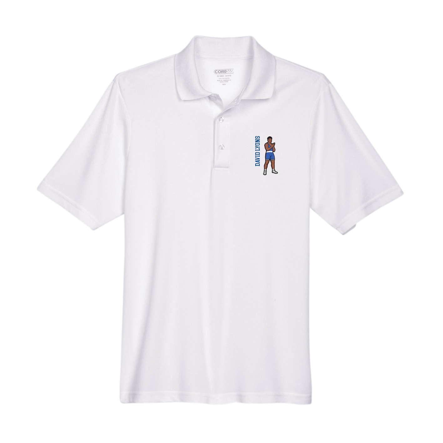 Performance Polo — Name Vertical in White