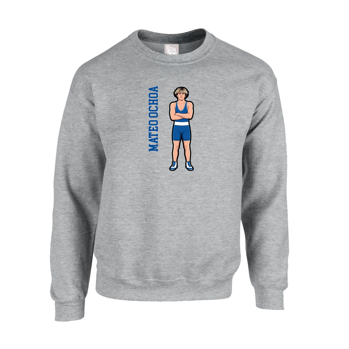 Fleece Crew — Name Vertical in Grey