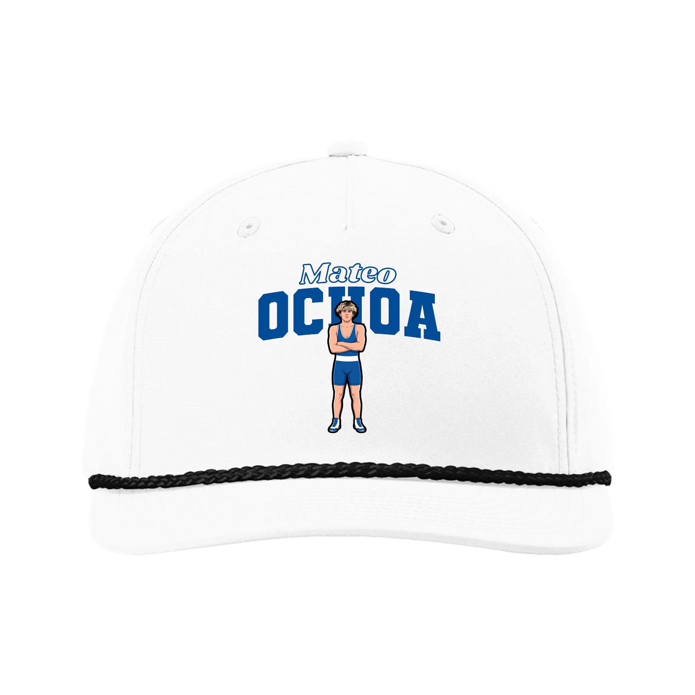 Five-Panel Classic Rope Cap — Name Arch in White