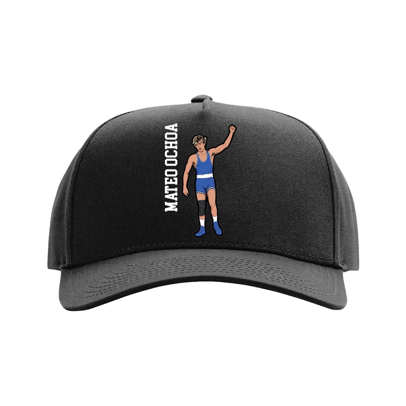 Full Fabric Five-Panel Champ Cap — Name Vertical in Black