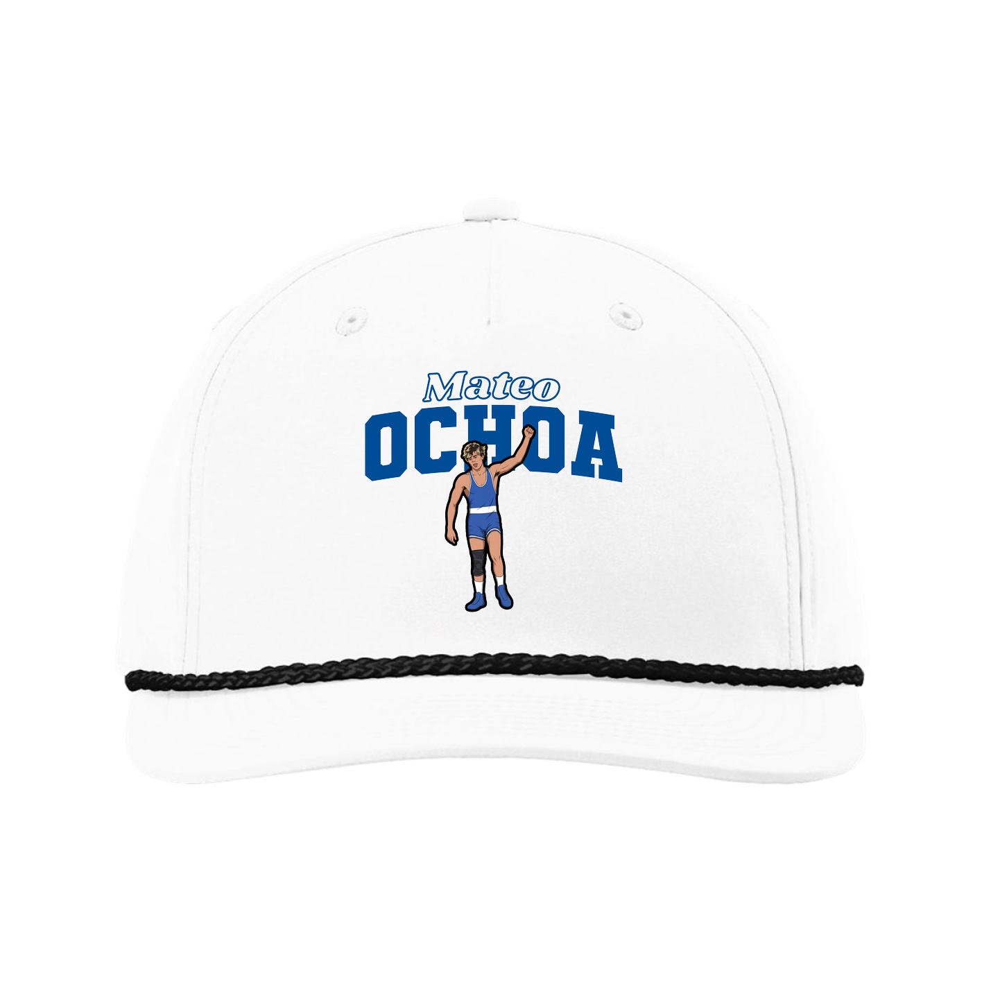Five-Panel Classic Rope Cap — Name Arch in White