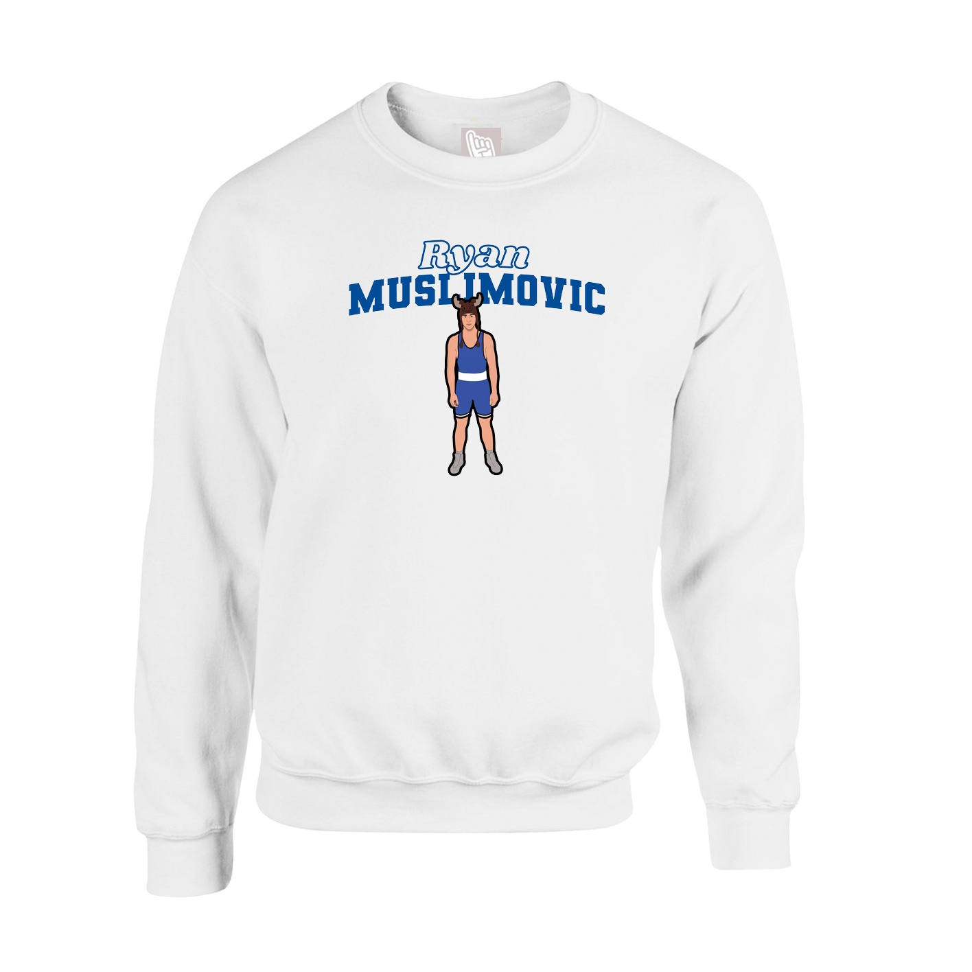 Fleece Crew — Name Arch in White