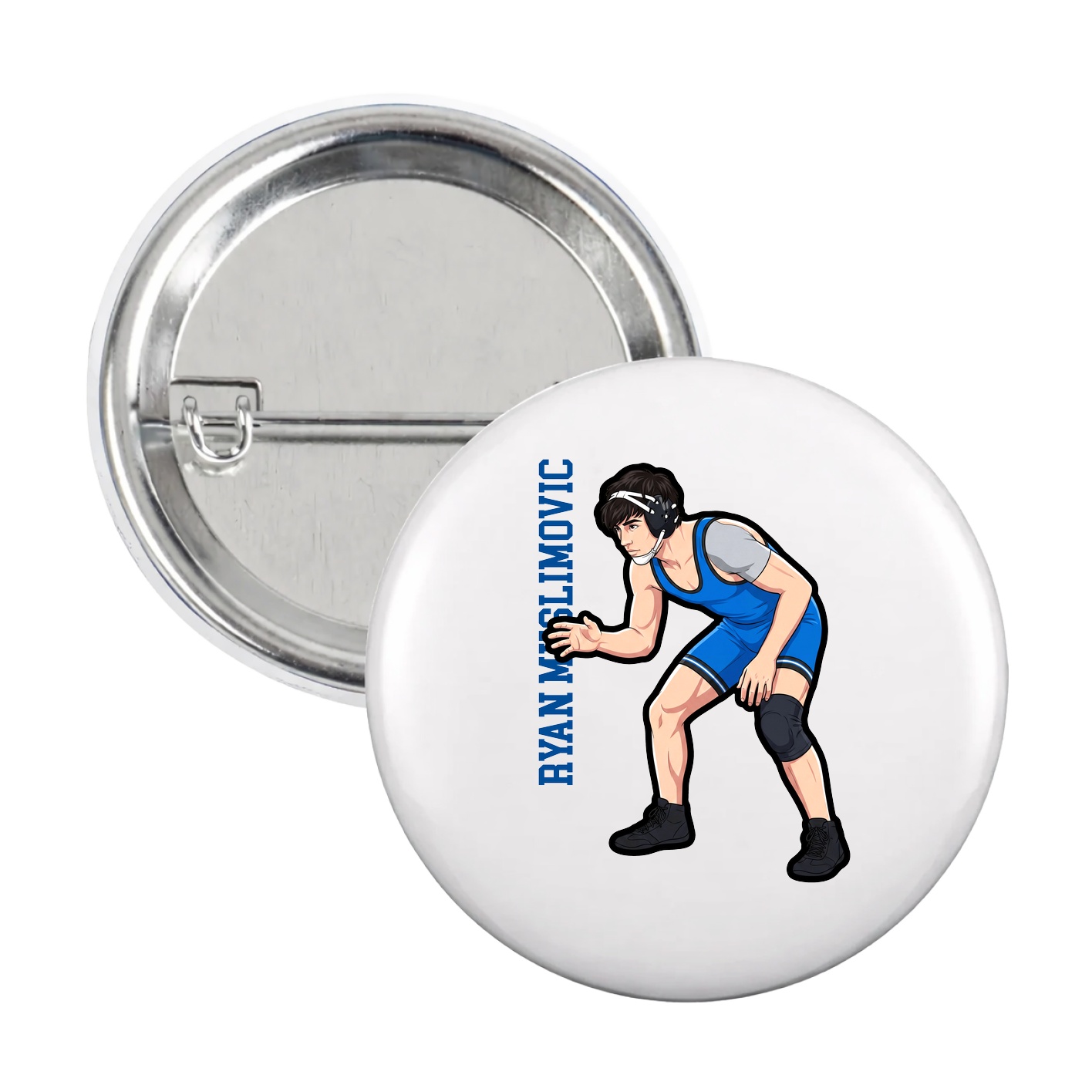 Game Day Button — Name Vertical in White
