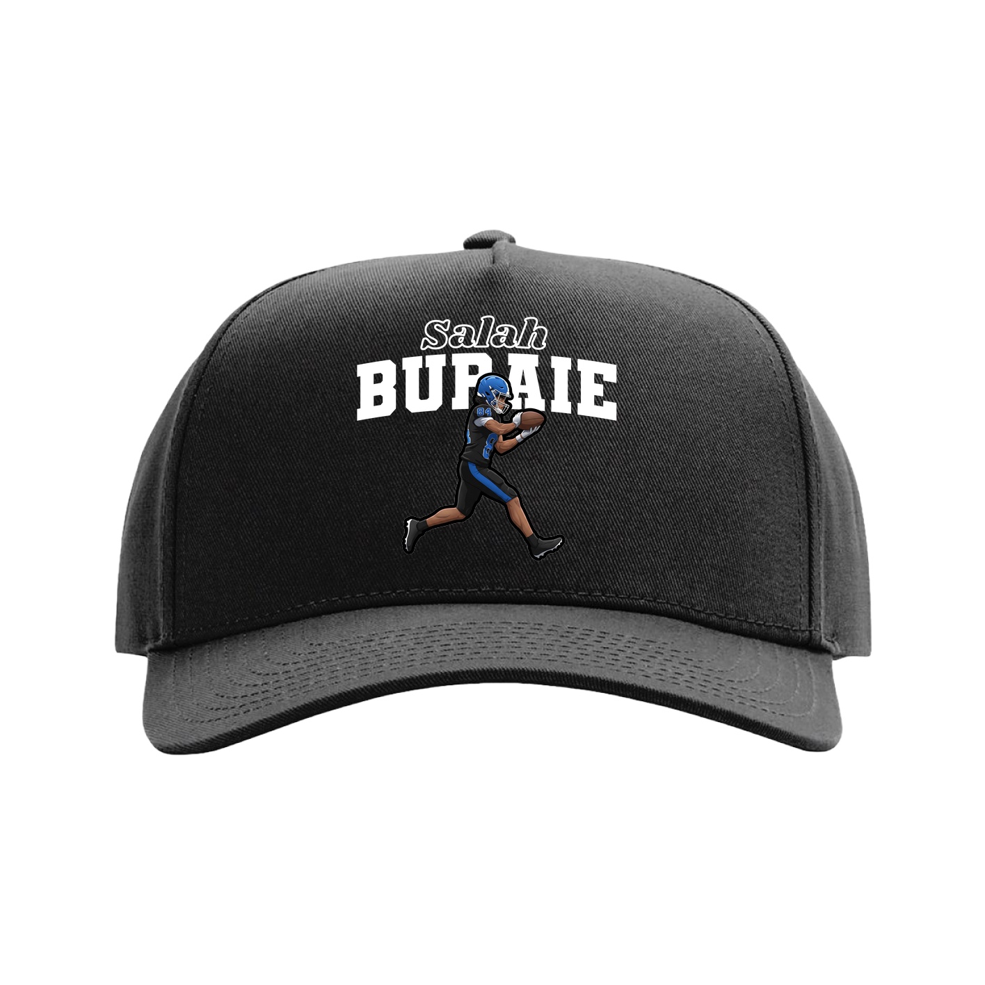 Full Fabric Five-Panel Champ Cap — Name Arch in Black