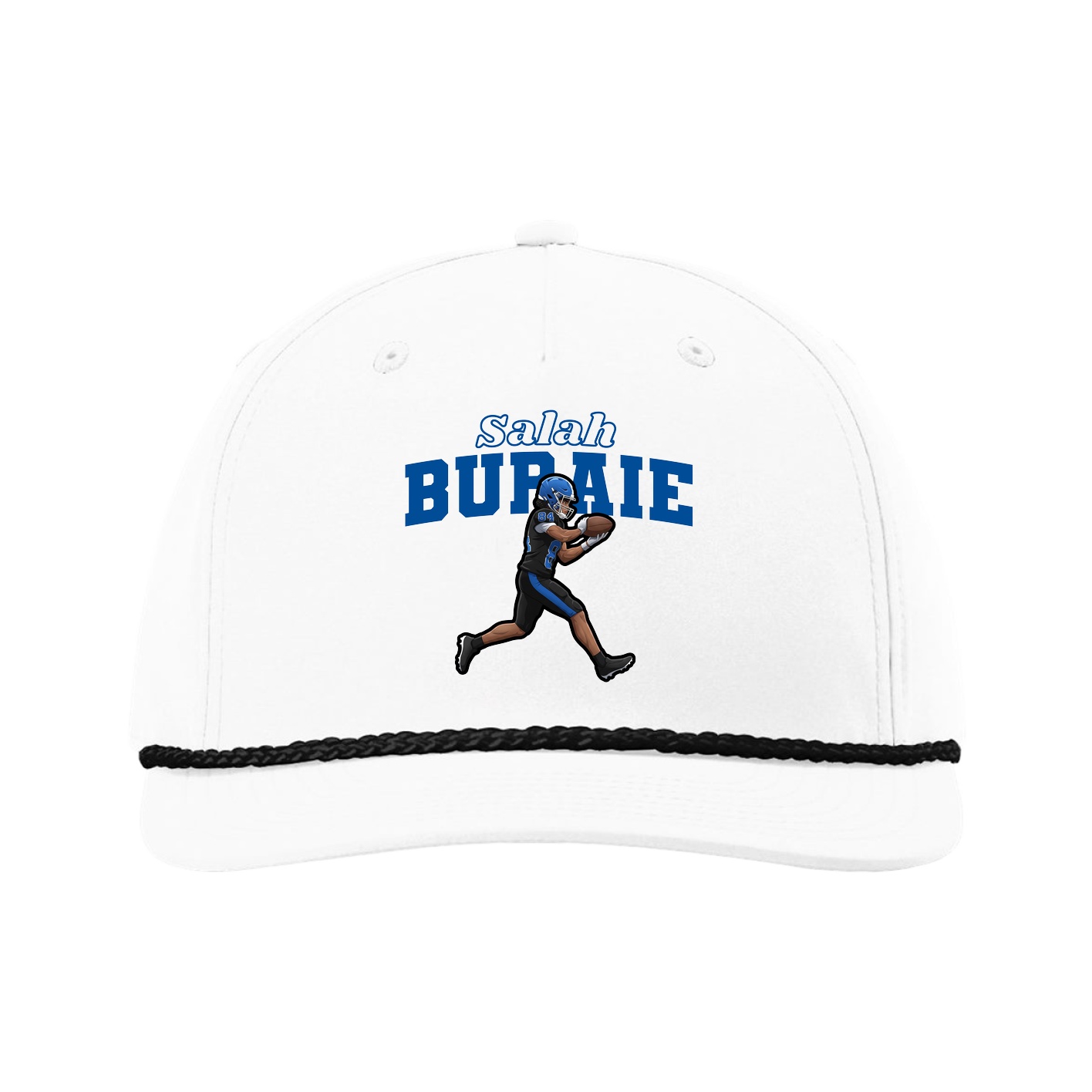 Five-Panel Classic Rope Cap — Name Arch in White