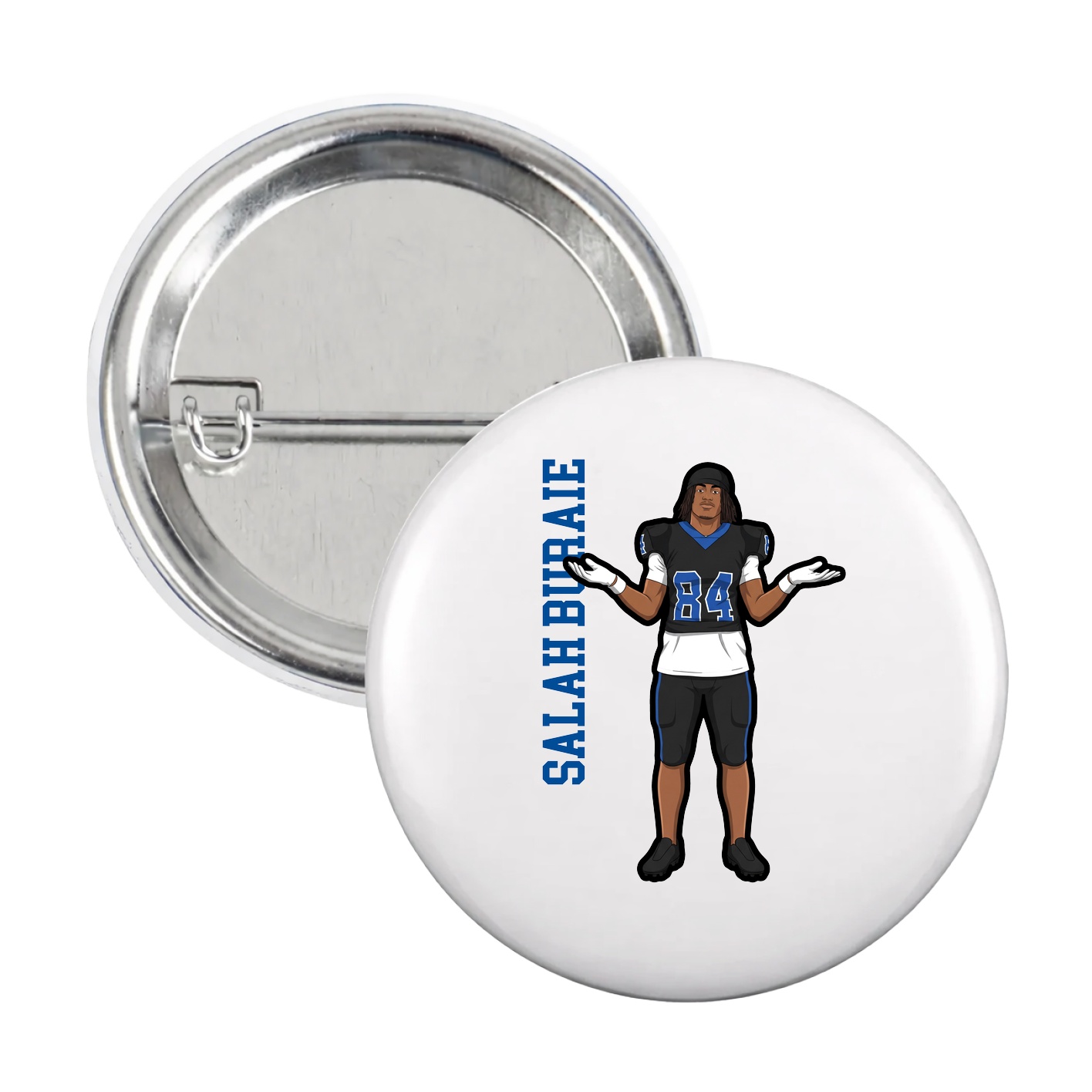 Game Day Button — Name Vertical in White
