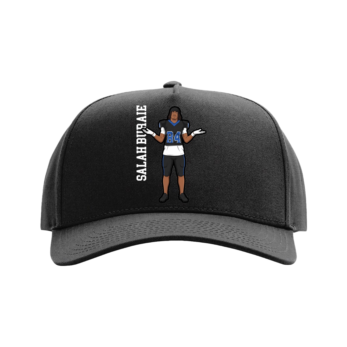 Full Fabric Five-Panel Champ Cap — Name Vertical in Black