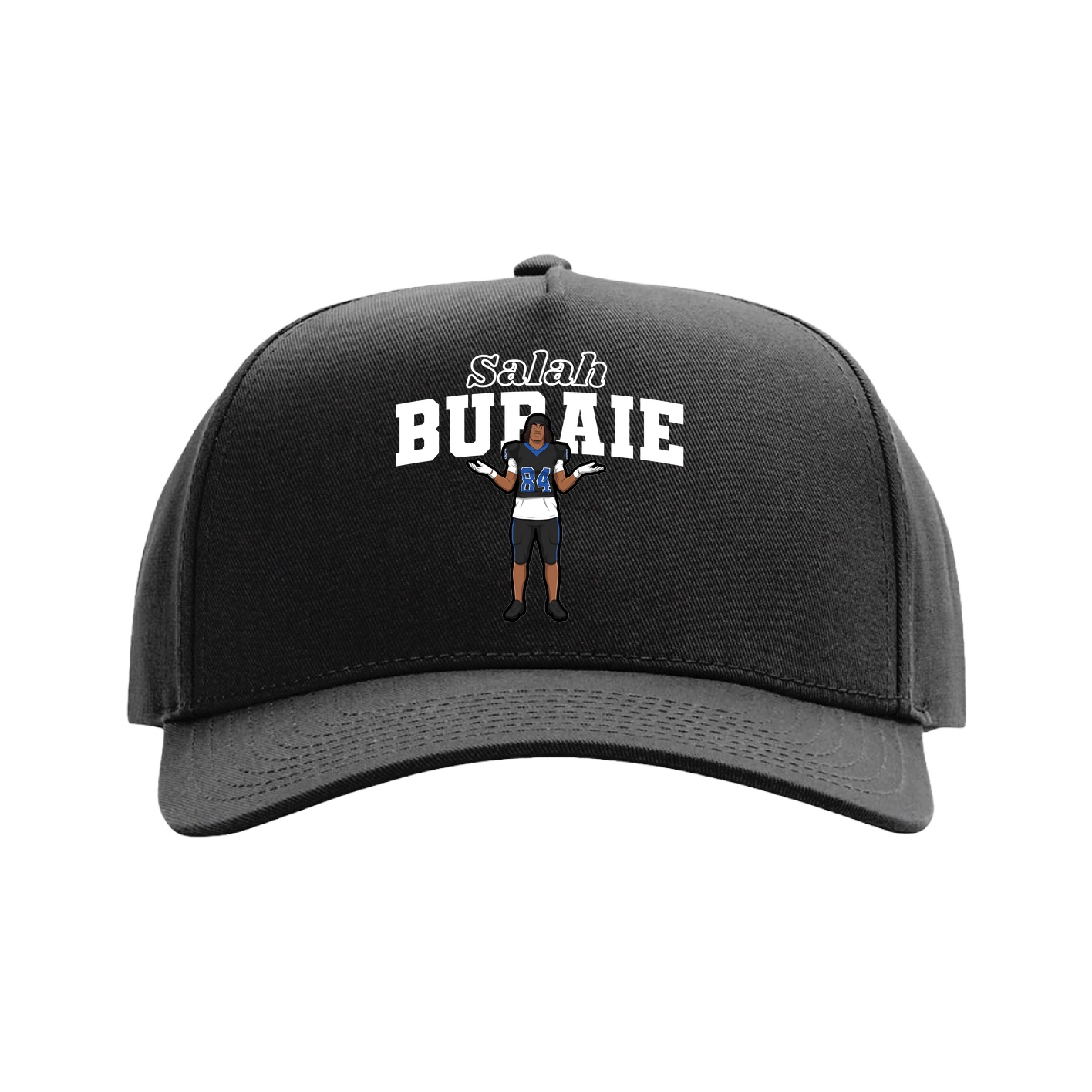 Full Fabric Five-Panel Champ Cap — Name Arch in Black