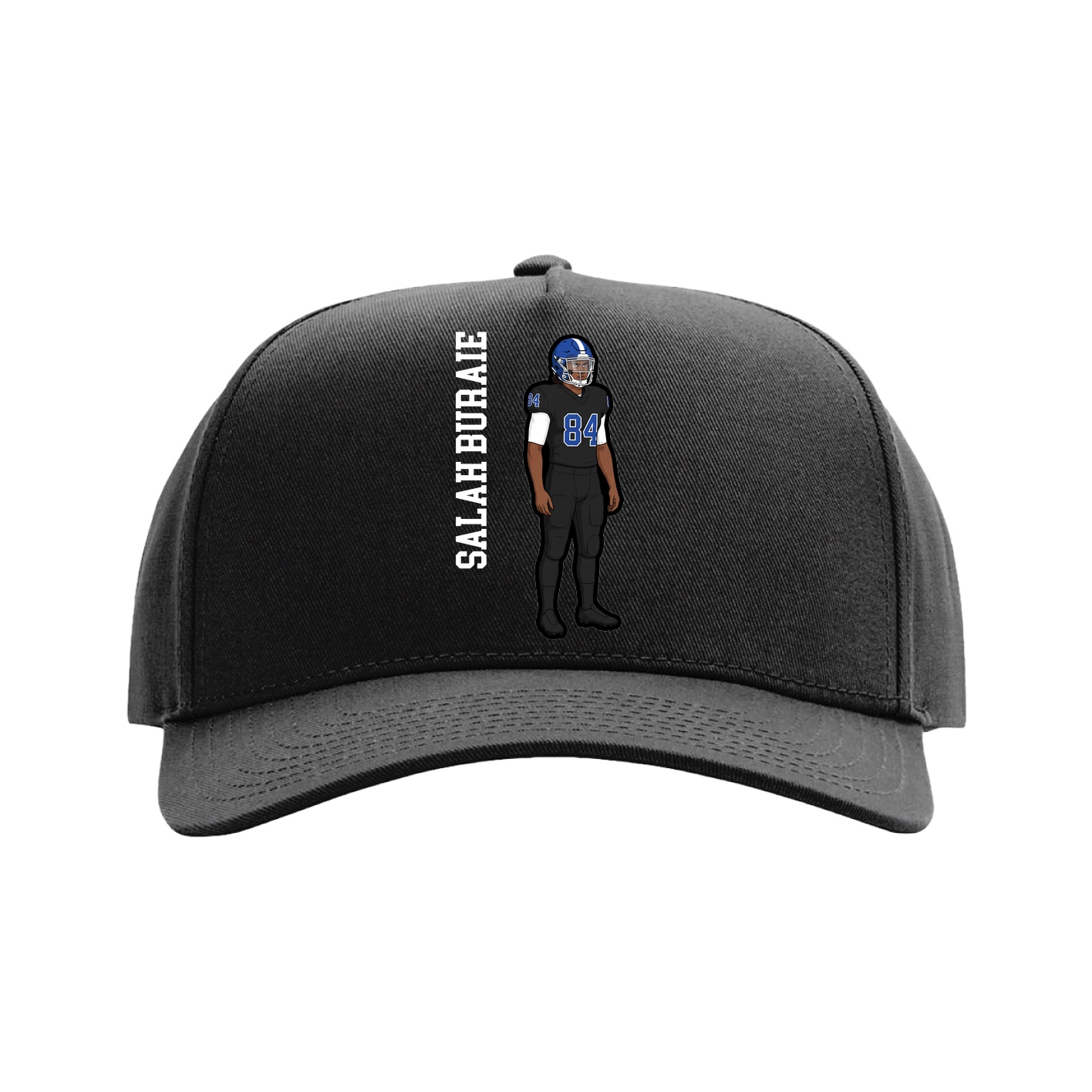 Full Fabric Five-Panel Champ Cap — Name Vertical in Black