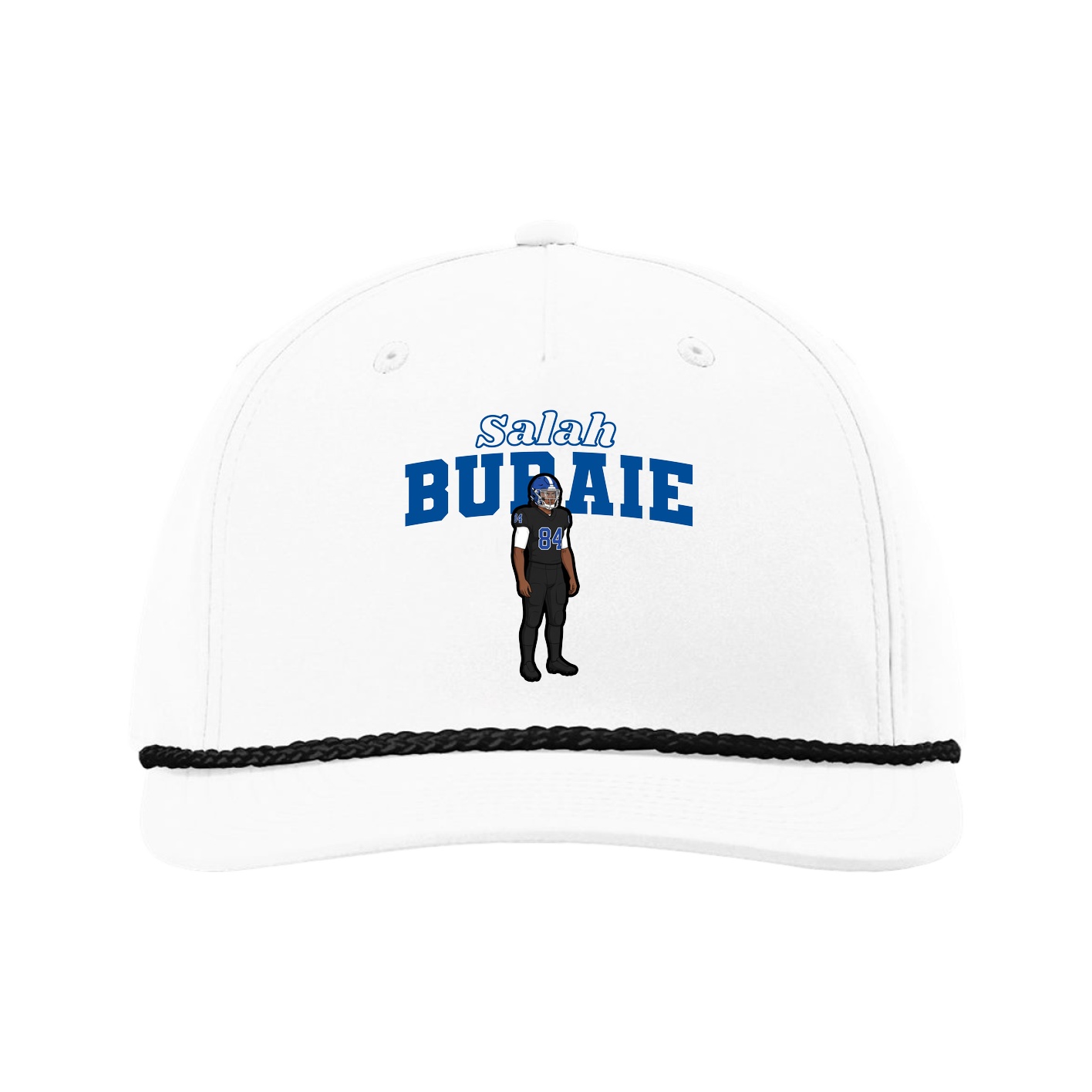 Five-Panel Classic Rope Cap — Name Arch in White