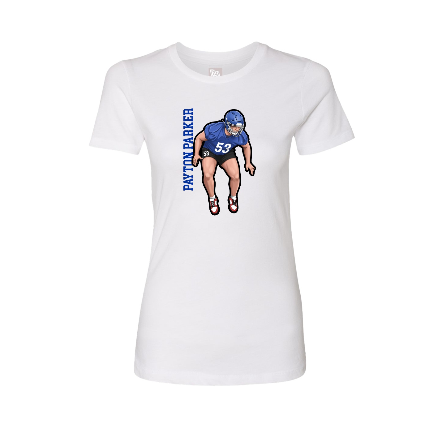 Fitted Women's Tee — Name Vertical in White