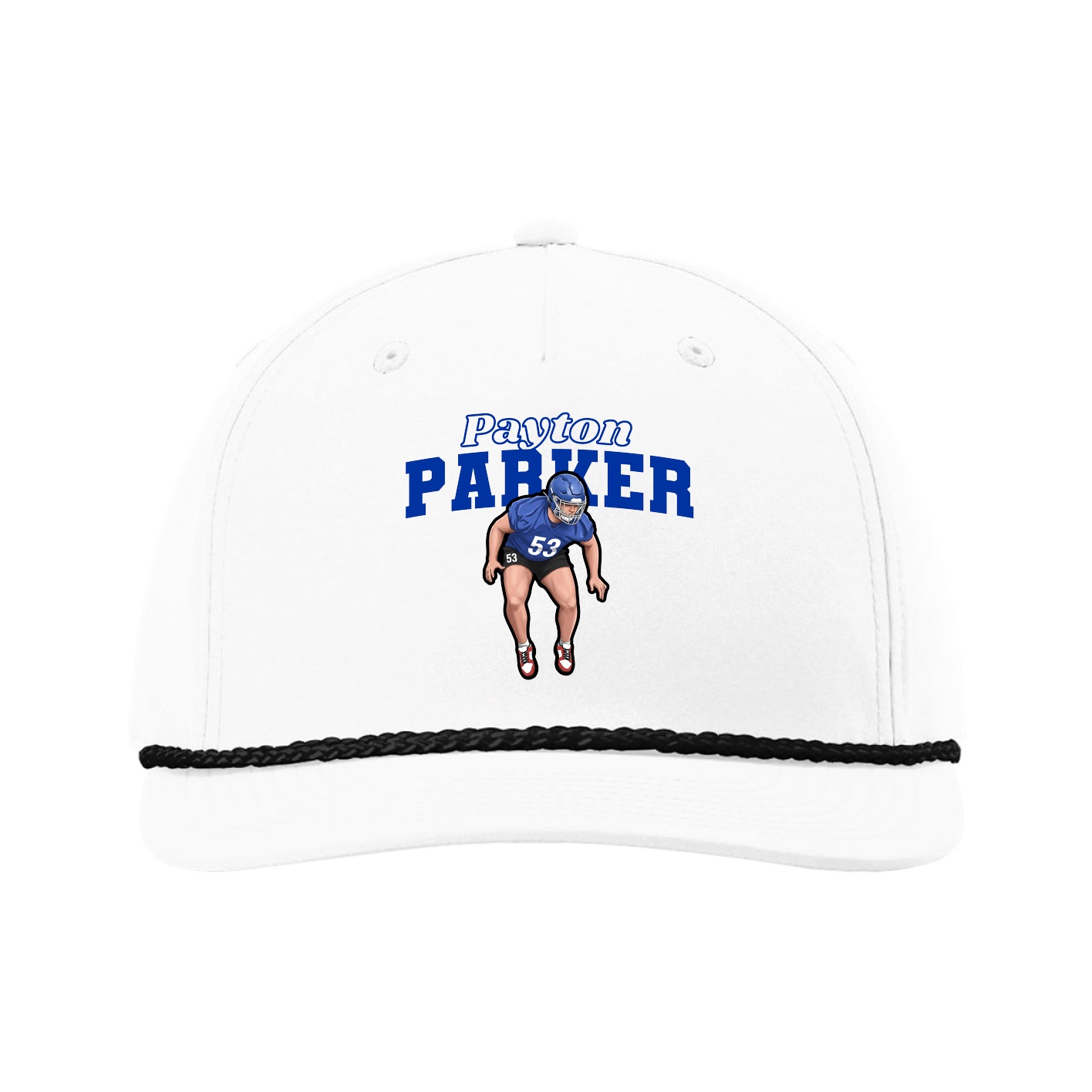 Five-Panel Classic Rope Cap — Name Arch in White