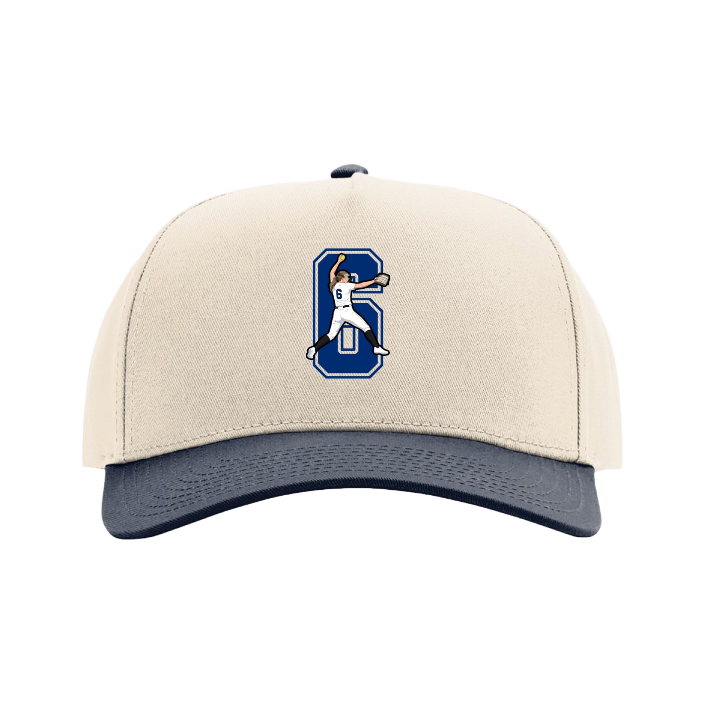 Full Fabric Five-Panel Champ Cap — Number in Cream/Navy
