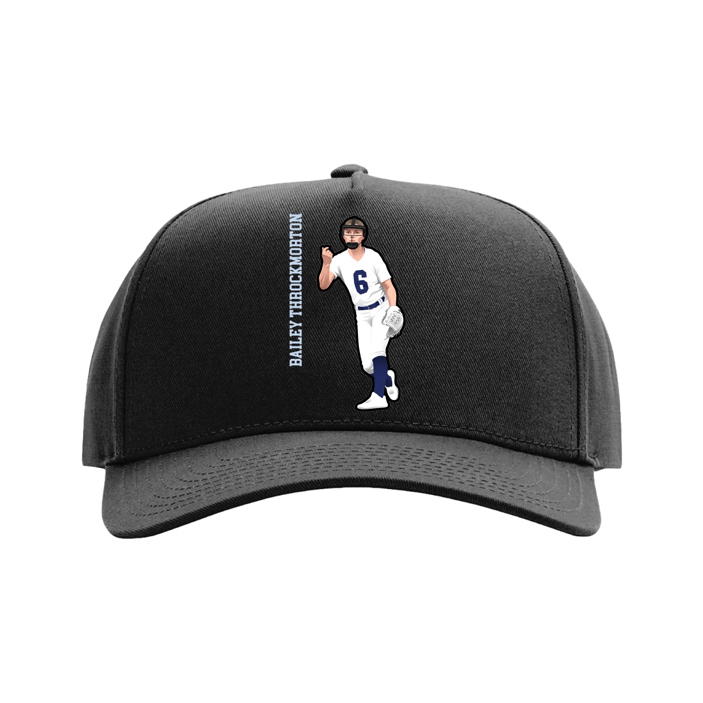 Full Fabric Five-Panel Champ Cap — Name Vertical in Black