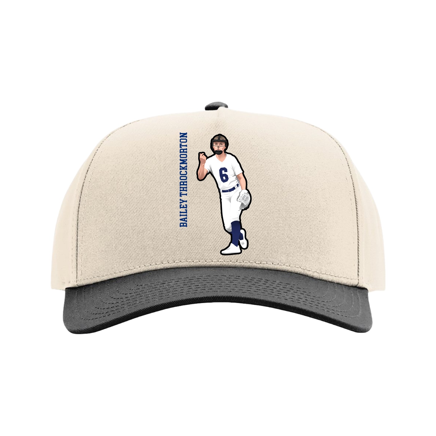 Full Fabric Five-Panel Champ Cap — Name Vertical in Cream/Black