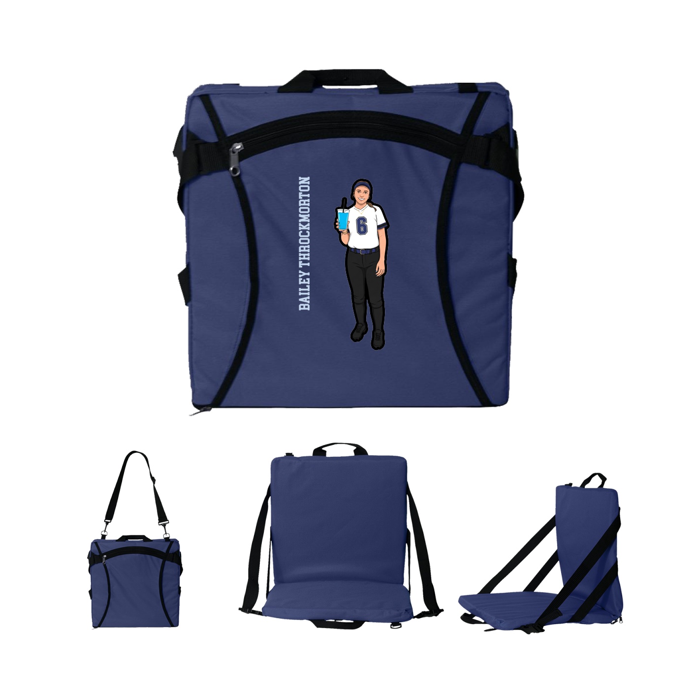 Folding Stadium Seat — Name Vertical in Navy