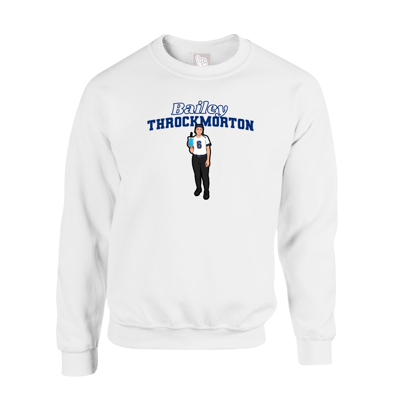 Fleece Crew — Name Arch in White