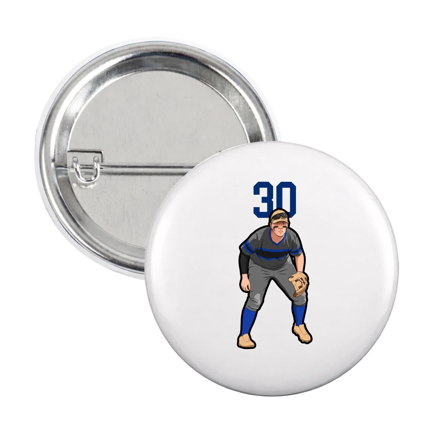 Game Day Button — Number Top in White