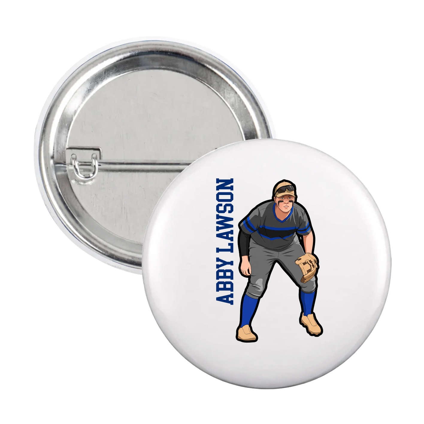 Game Day Button — Name Vertical in White
