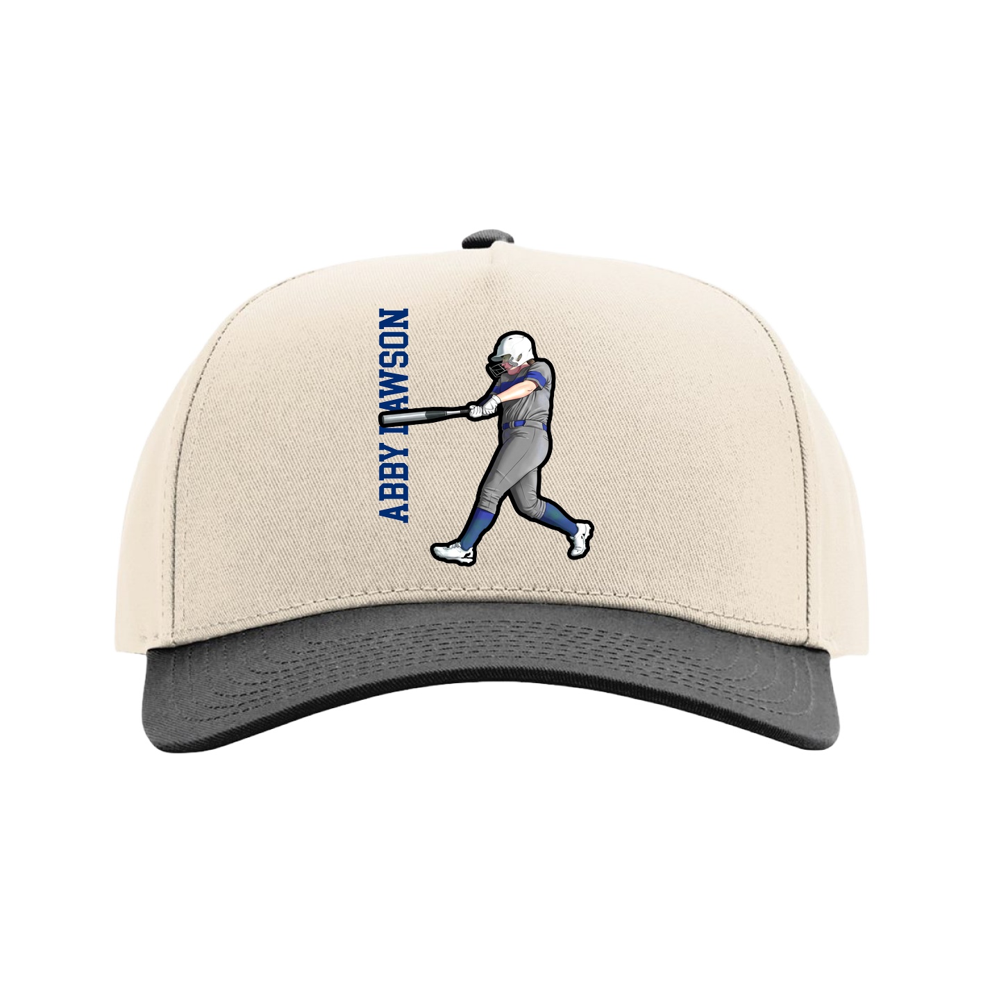 Full Fabric Five-Panel Champ Cap — Name Vertical in Cream/Black