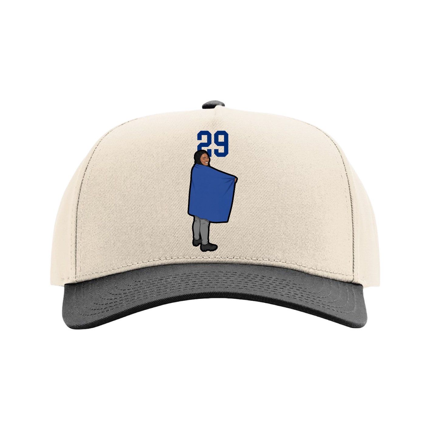 Full Fabric Five-Panel Champ Cap — Number Top in Cream/Black