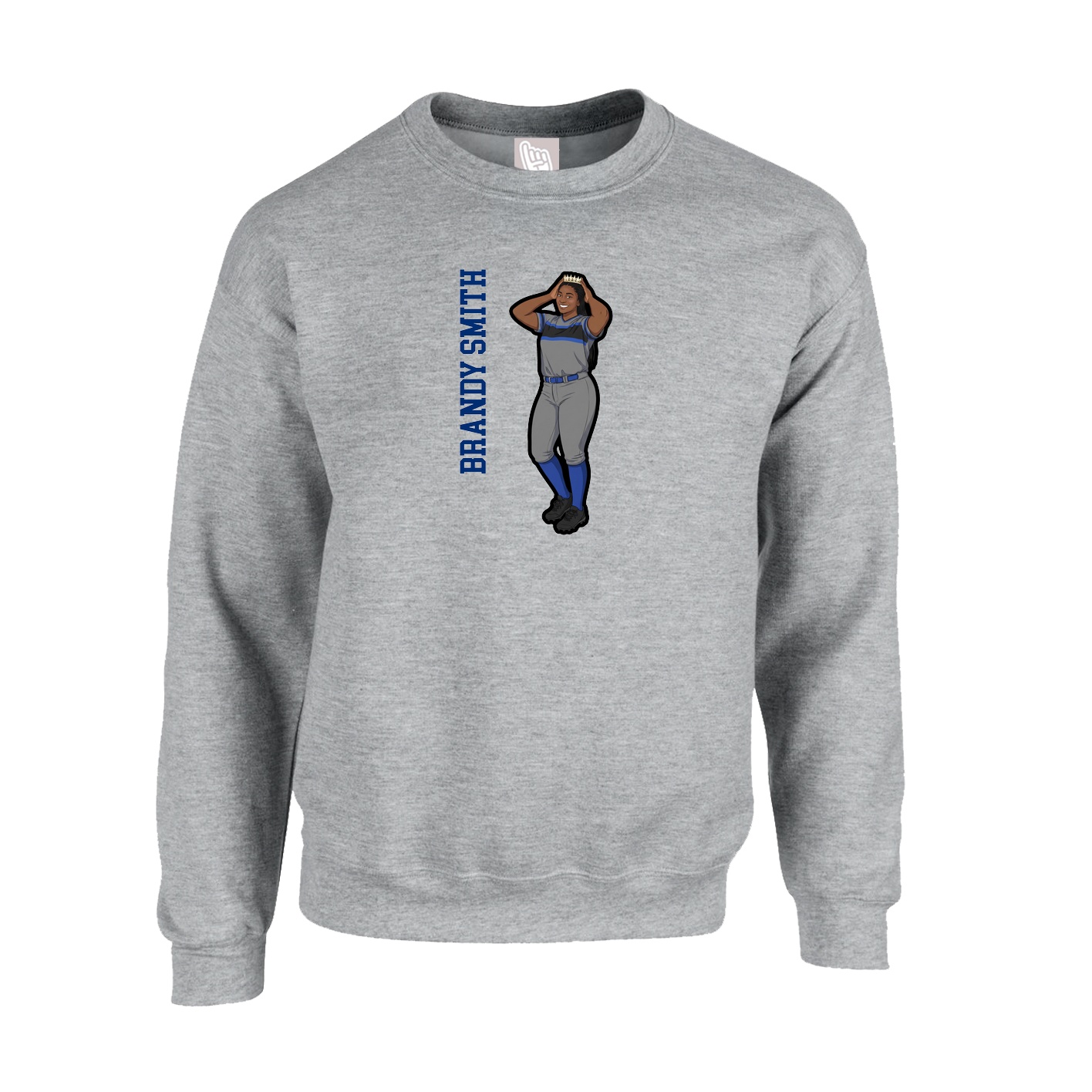 Fleece Crew — Name Vertical in Grey