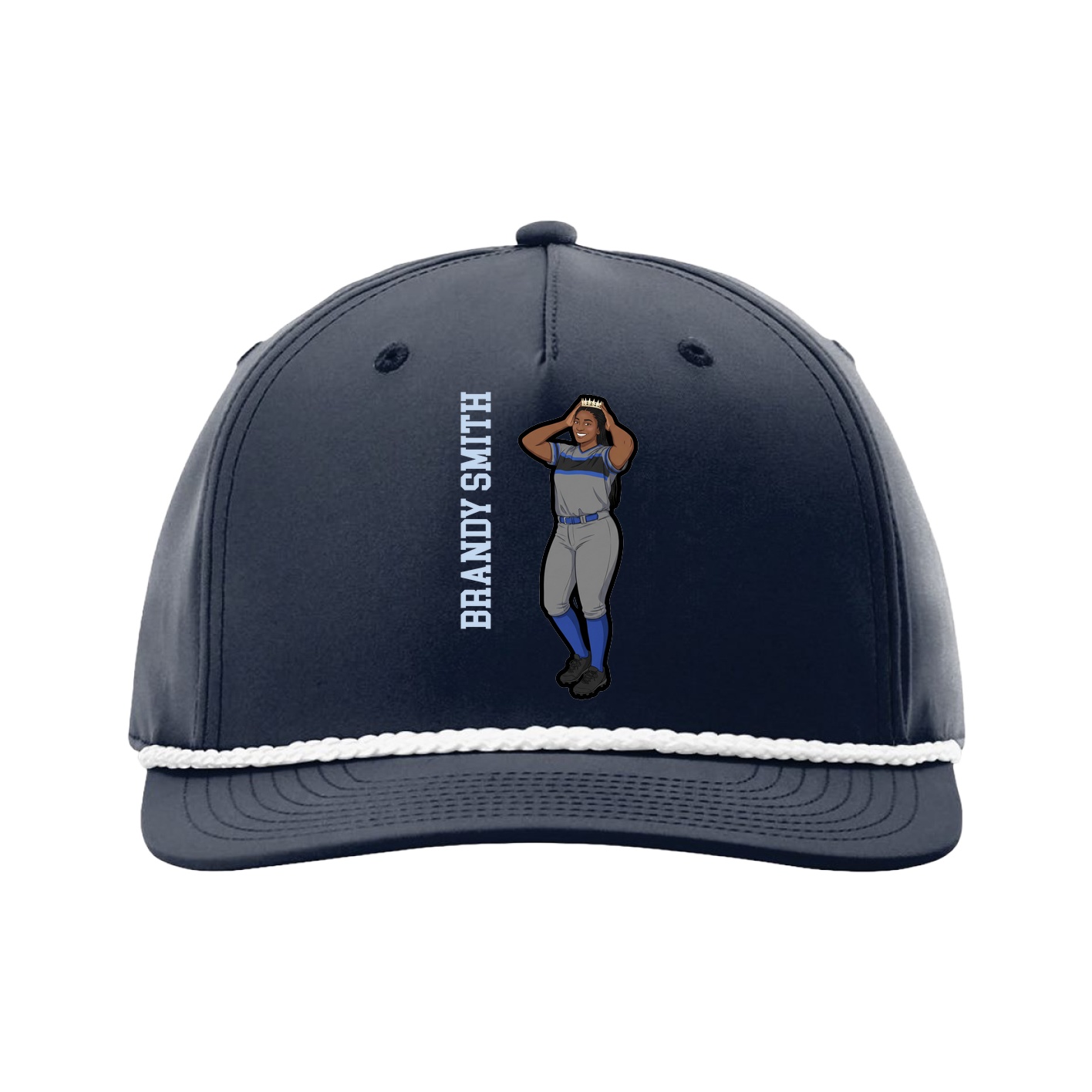 Five-Panel Classic Rope Cap — Name Vertical in Navy