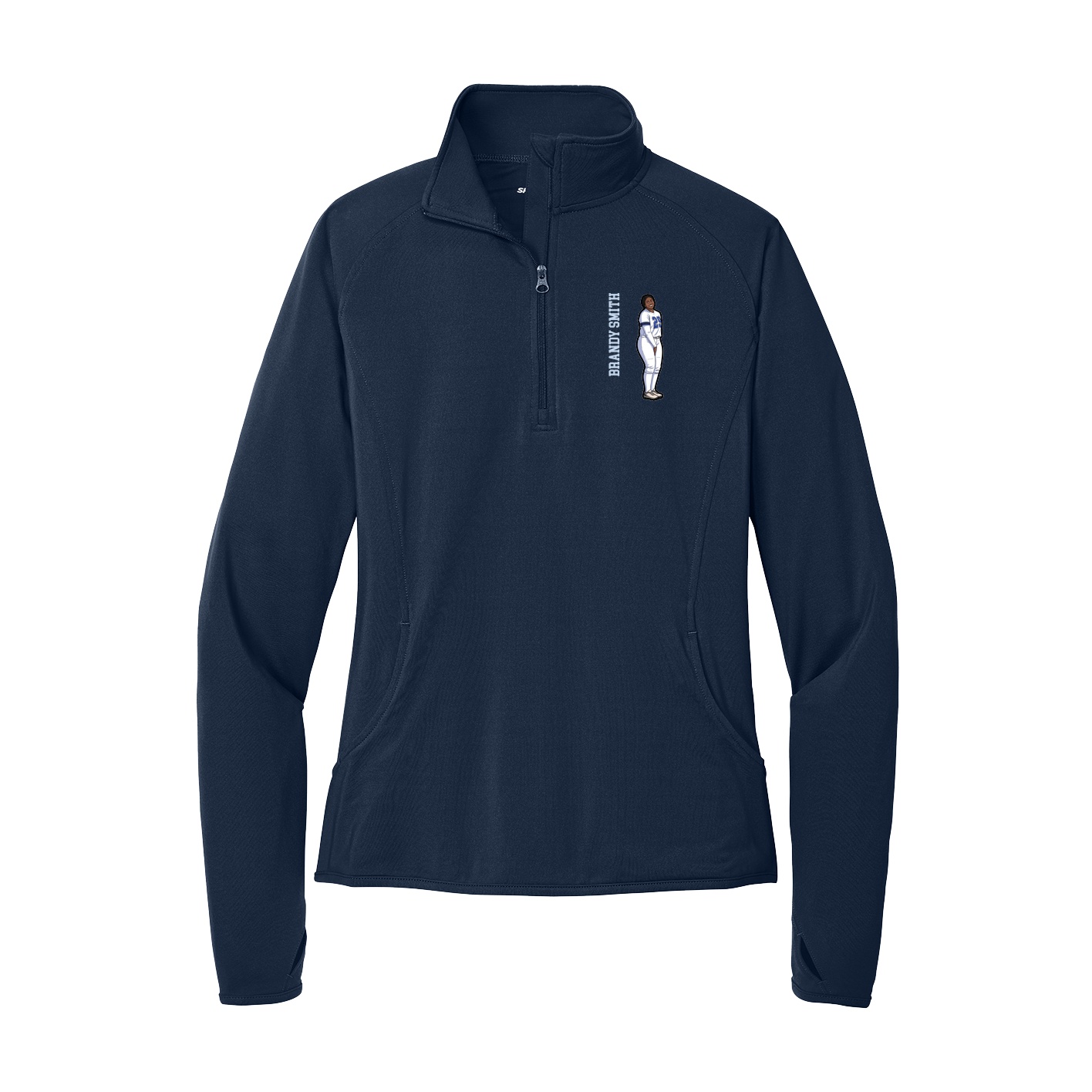 Women's Q-Zip Pullover — Name Vertical in Navy