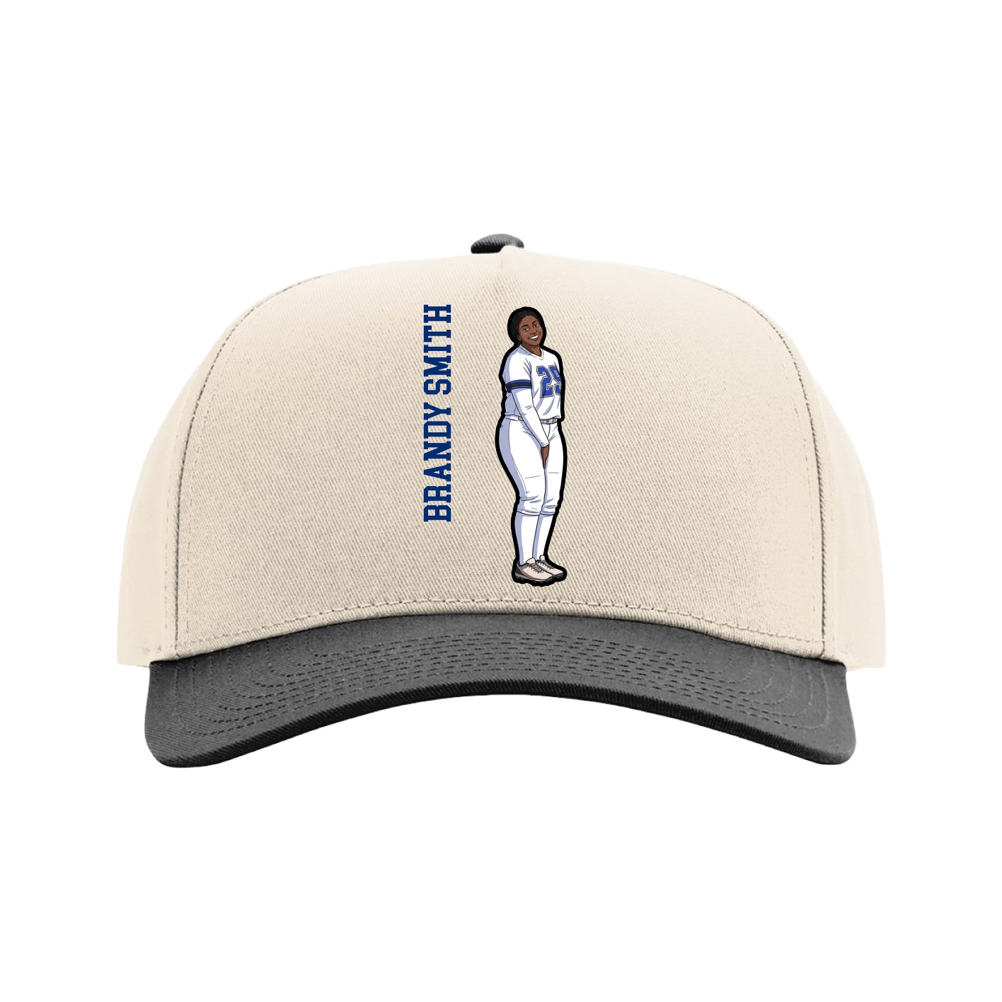 Full Fabric Five-Panel Champ Cap — Name Vertical in Cream/Black