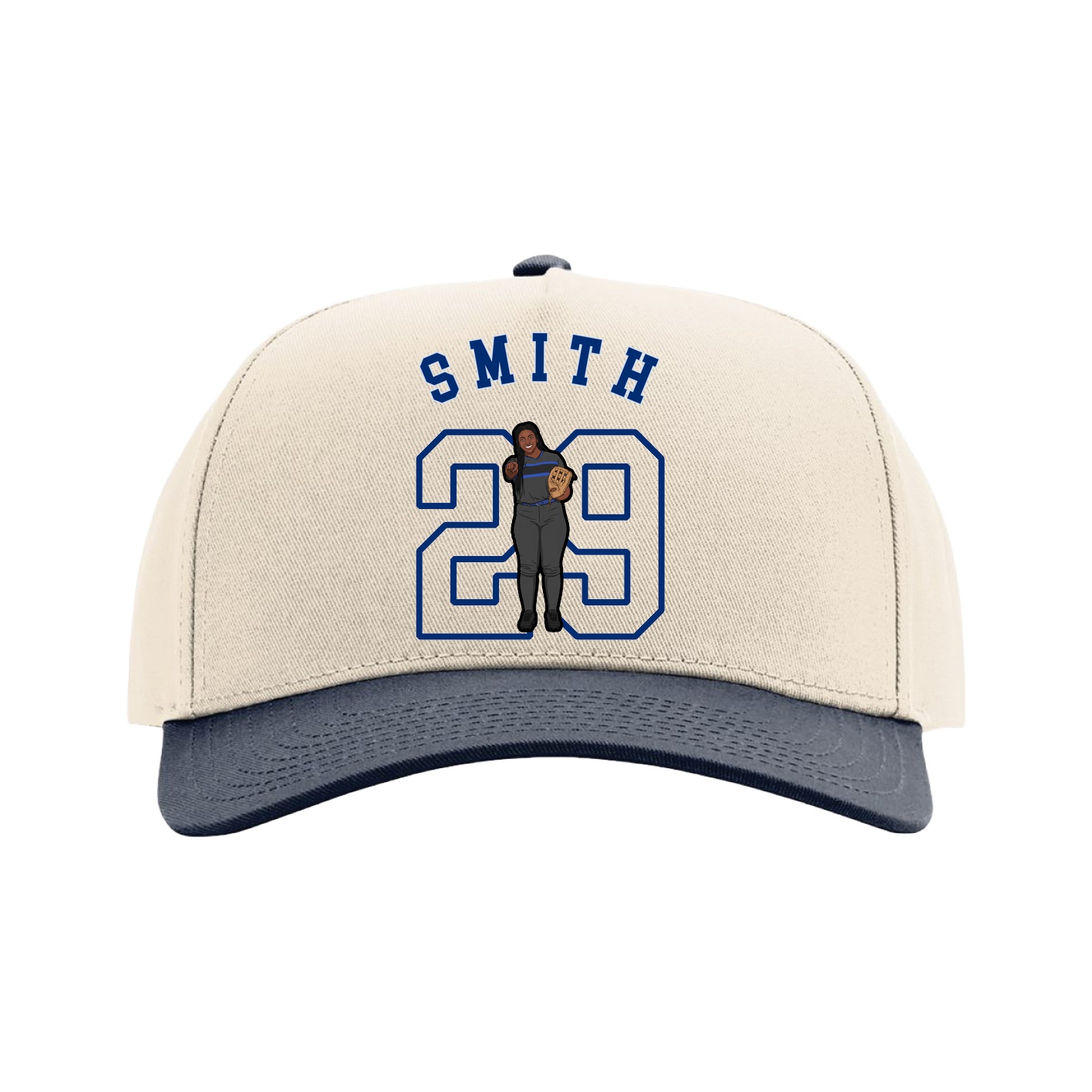 Full Fabric Five-Panel Champ Cap — Shirsey Arch in Cream/Navy