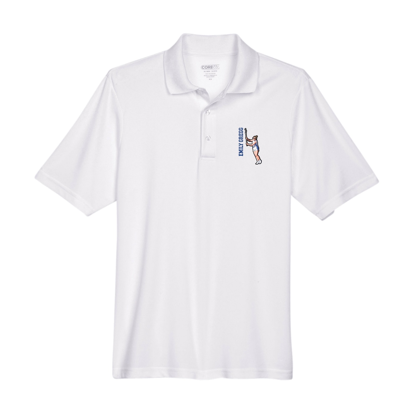 Performance Polo — Name Vertical in White