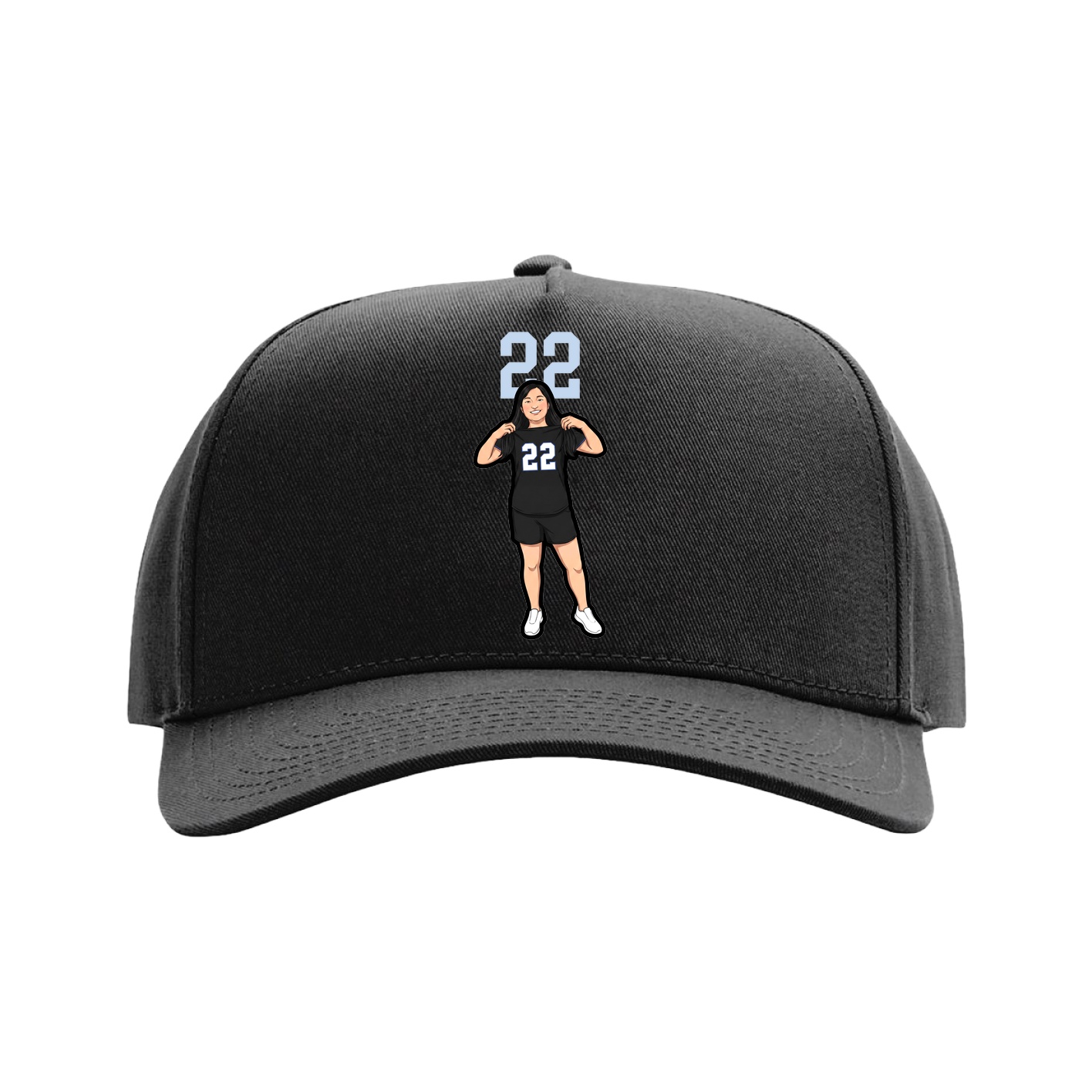Full Fabric Five-Panel Champ Cap — Number Top in Black