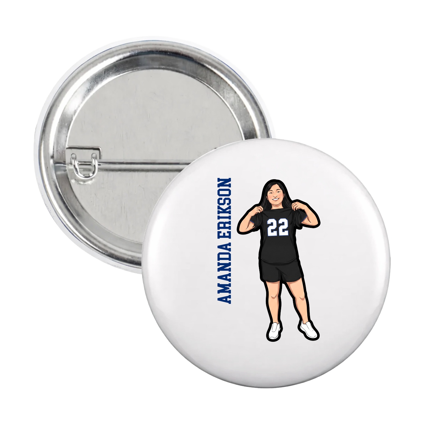 Game Day Button — Name Vertical in White