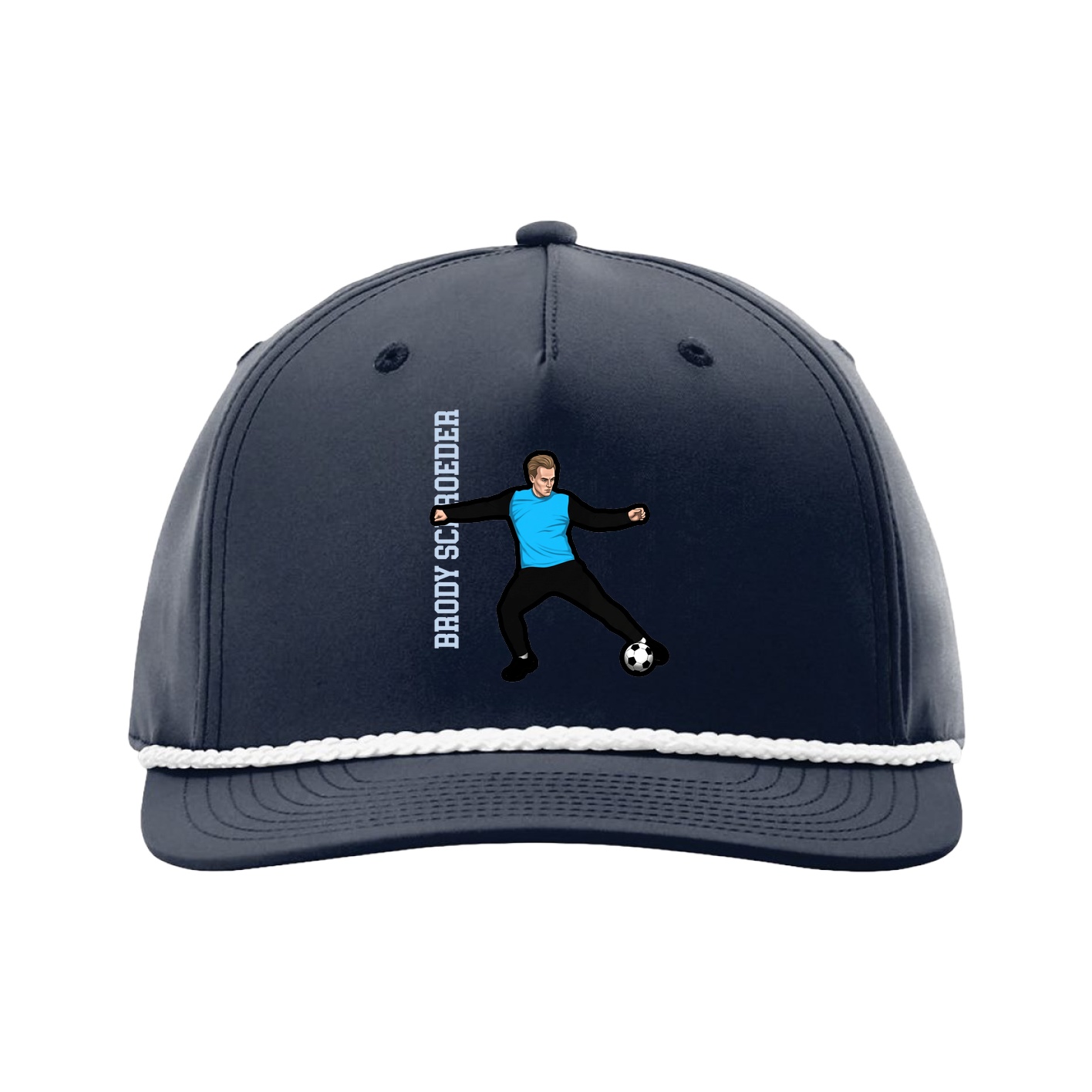 Five-Panel Classic Rope Cap — Name Vertical in Navy