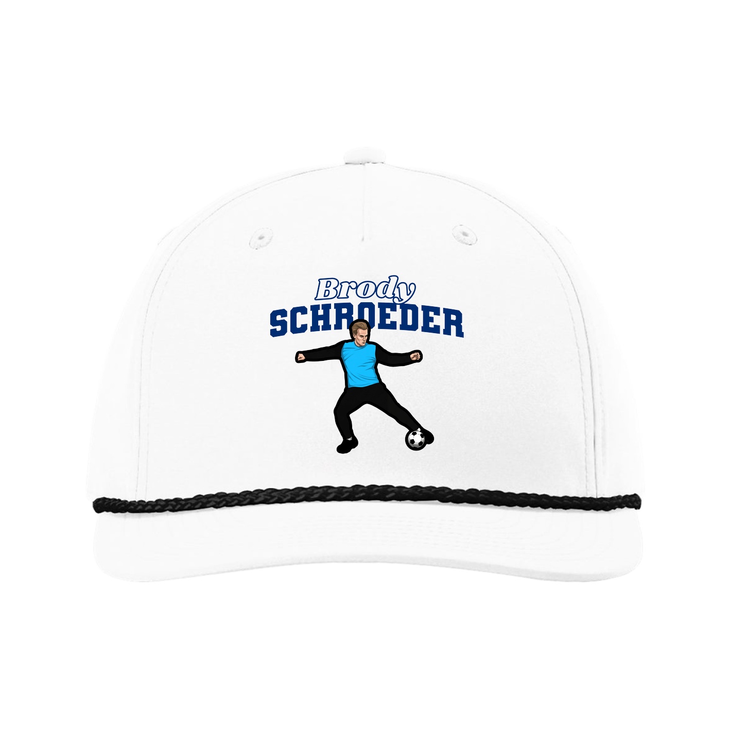 Five-Panel Classic Rope Cap — Name Arch in White