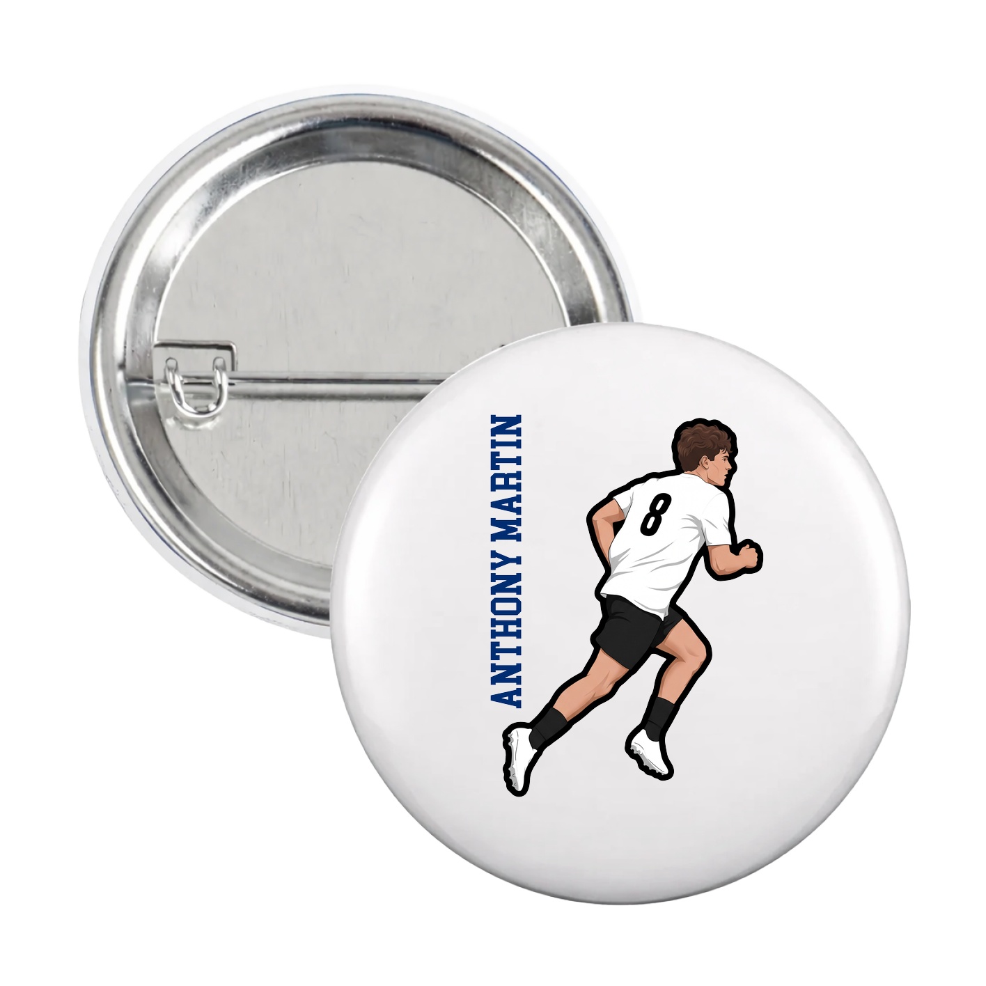 Game Day Button — Name Vertical in White