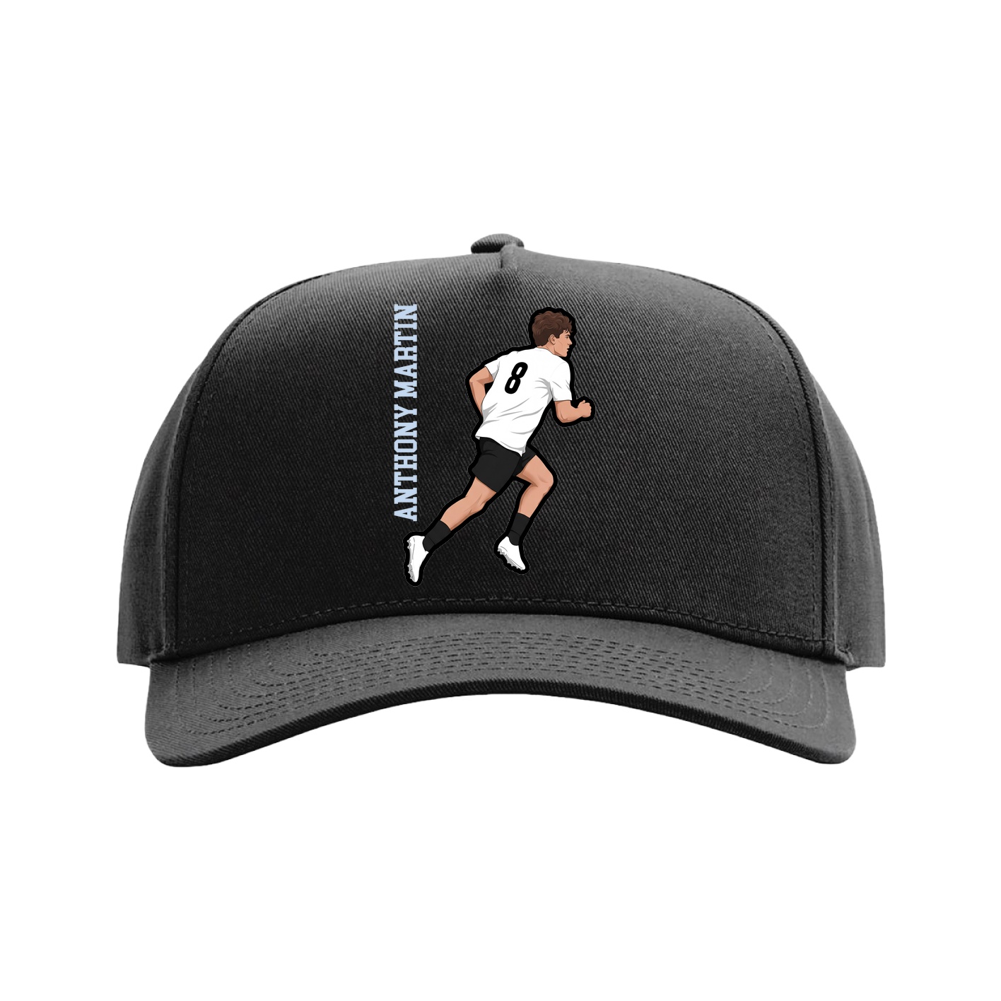 Full Fabric Five-Panel Champ Cap — Name Vertical in Black